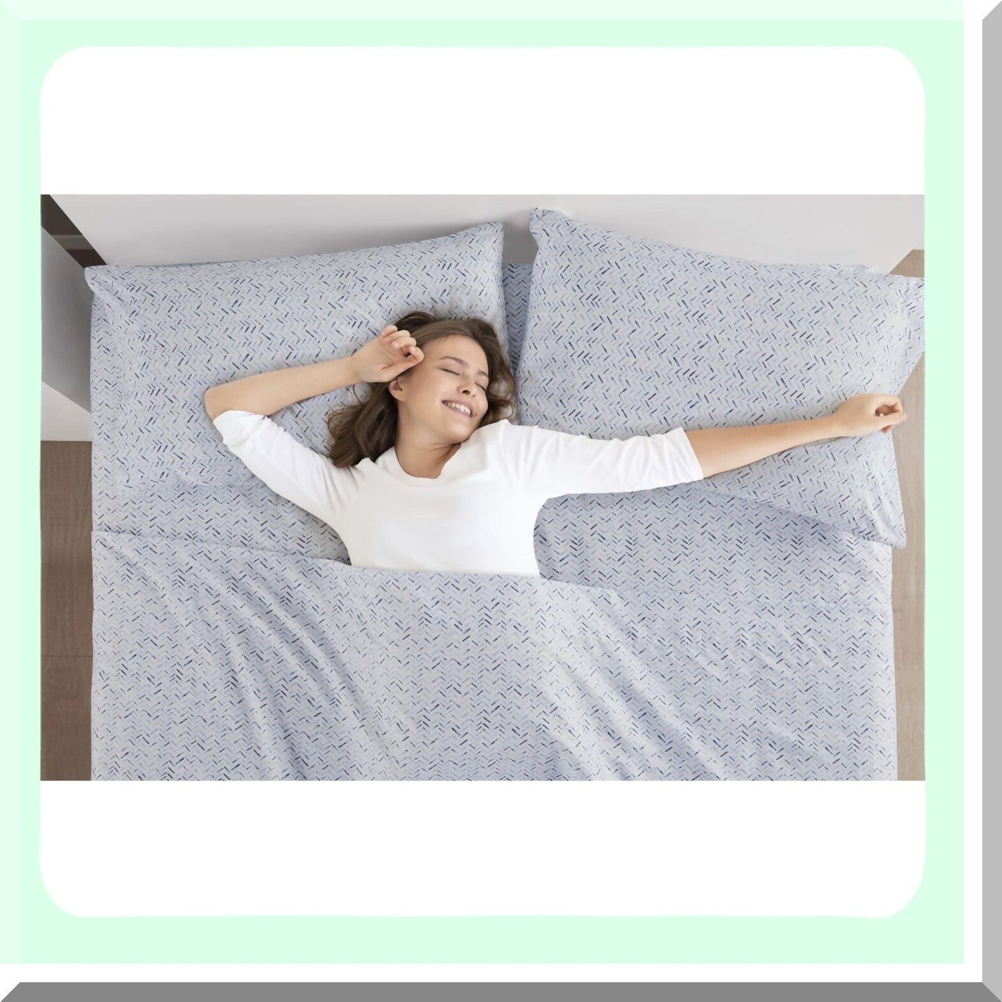 Blue Chevron Microfiber Bedding Set - Soft & Breathable Sheets with Elastic Deep Pocket, Lightweight All Season Cozy Decor for Modern Bedroom. Includes Matching Pillowcase. Queen Size, 4 Piece