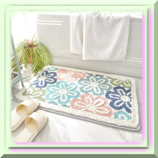 Pink Flowers Bath Carpet 31"x20" Non Slip Microfiber