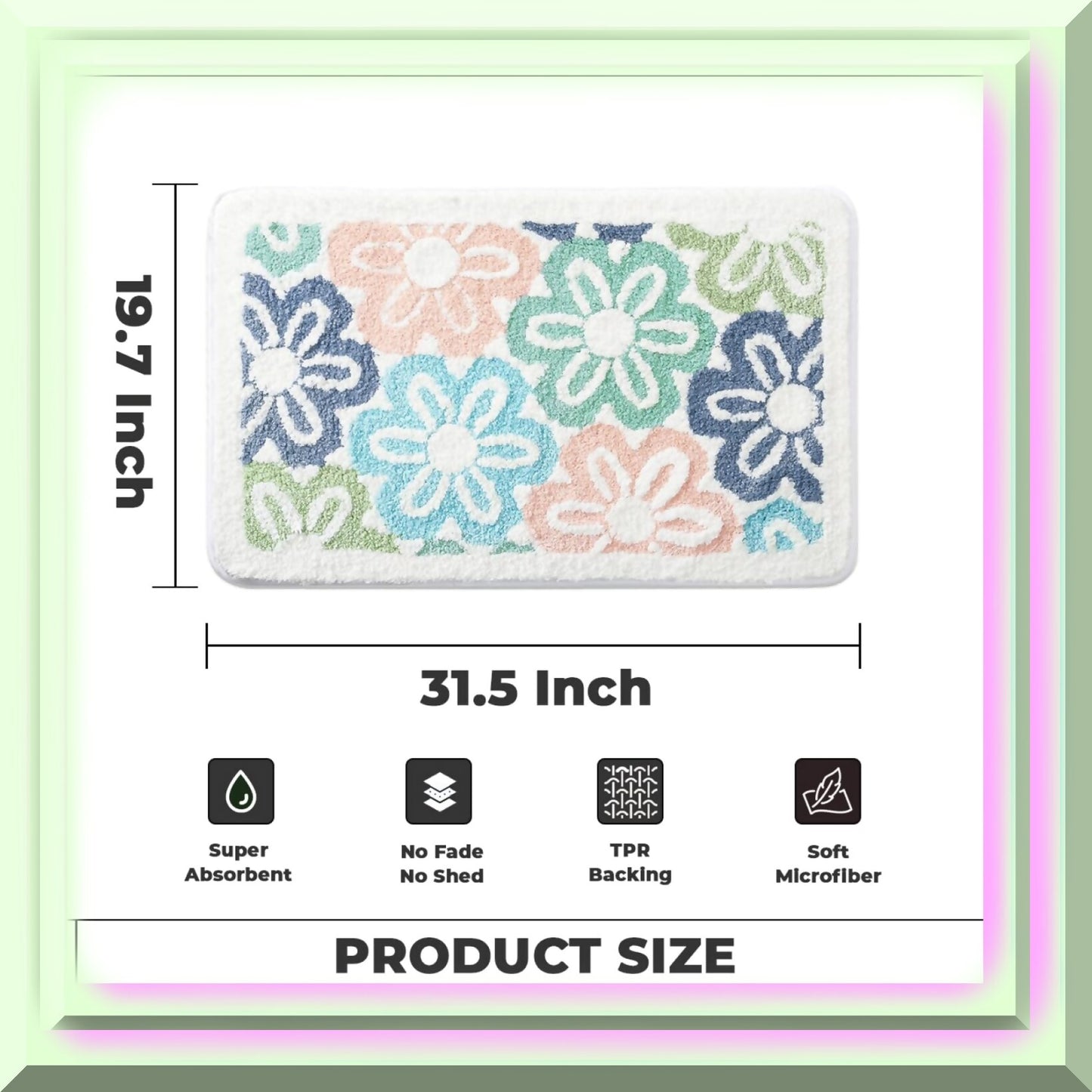 Pink Flowers Bath Carpet 31"x20" Non Slip Microfiber