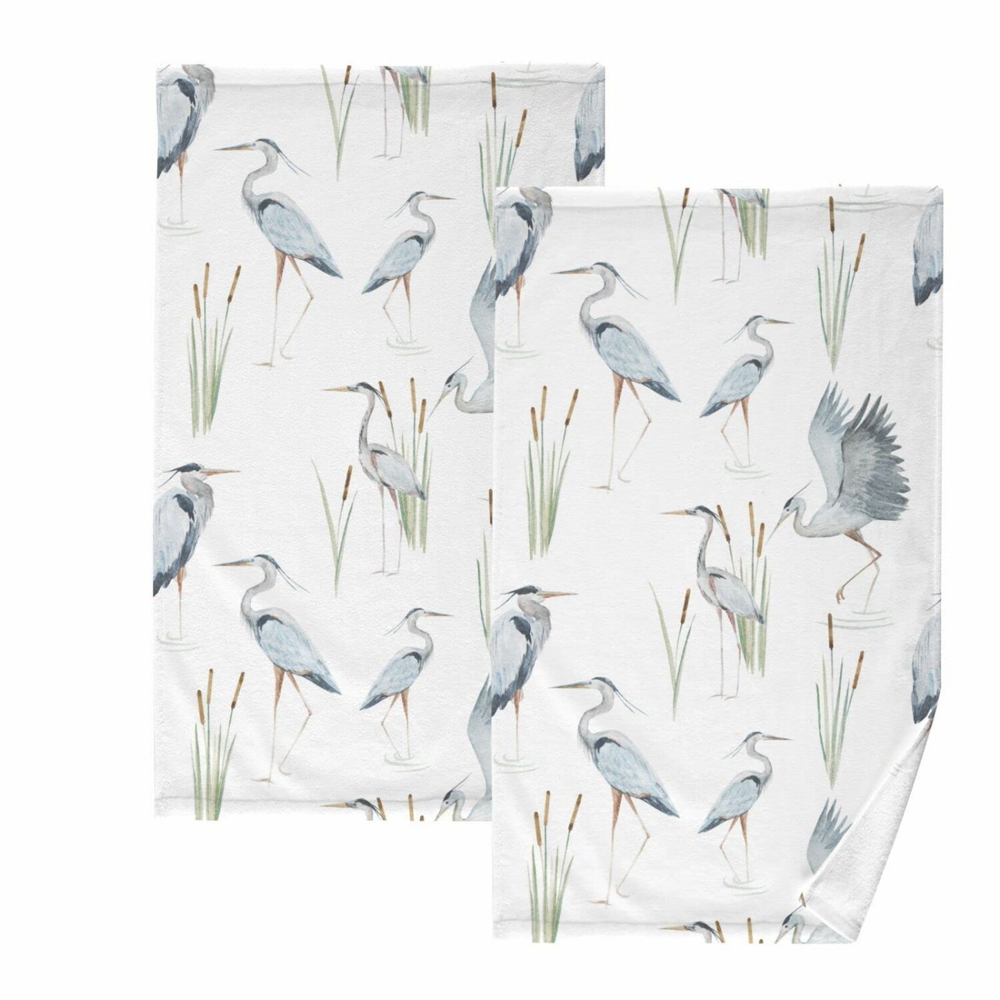 Reeds and Herons Storks Bird Hand Towel Set 2 Pcs