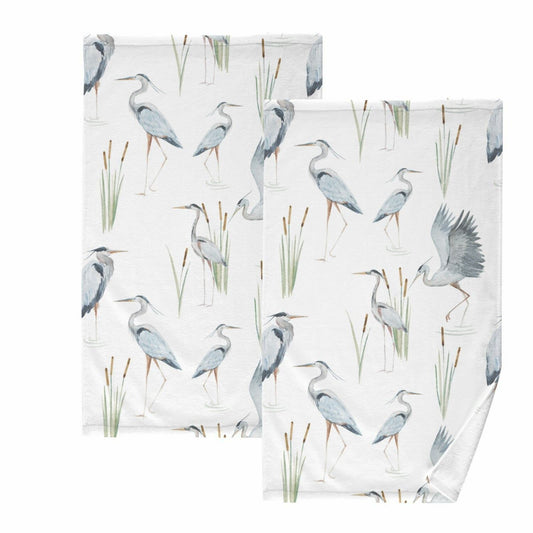 Reeds and Herons Storks Bird Hand Towel Set 2 Pcs