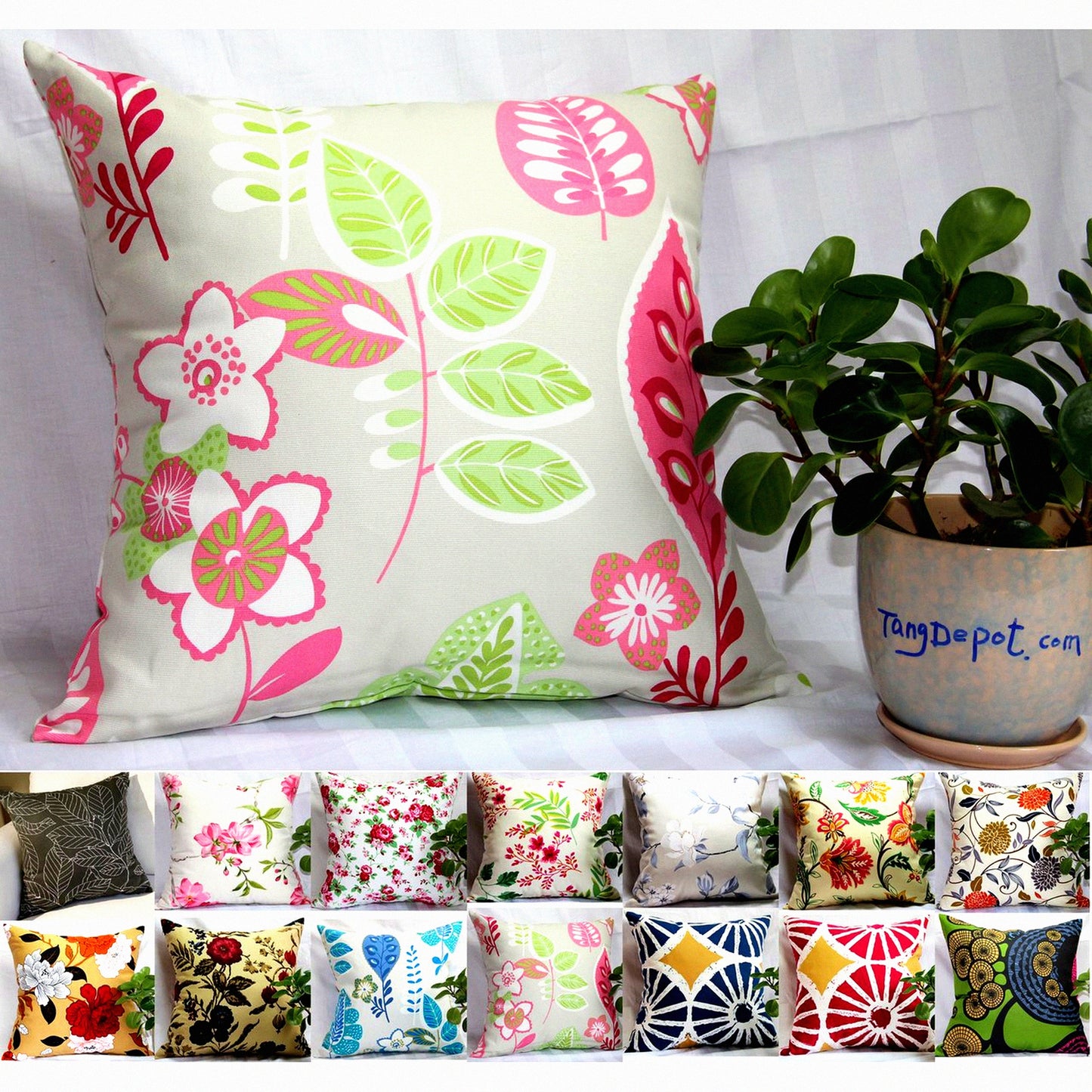 Floral Bliss Cotton Pillow Covers - Decorative Throw Pillow Shams in 14 Colors & 10 Sizes - Light Black, Peach Blossom, Pink Floral Print - 26"x26"