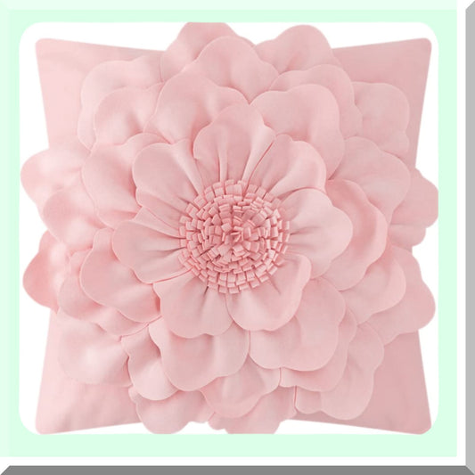 Colorful Bloom 3D Throw Pillow Cover - Aesthetic Square Pillowcase for Couch & Bed - Decorative Accent with Hidden Zipper - 18x18 Inch Pink - Living Room Décor