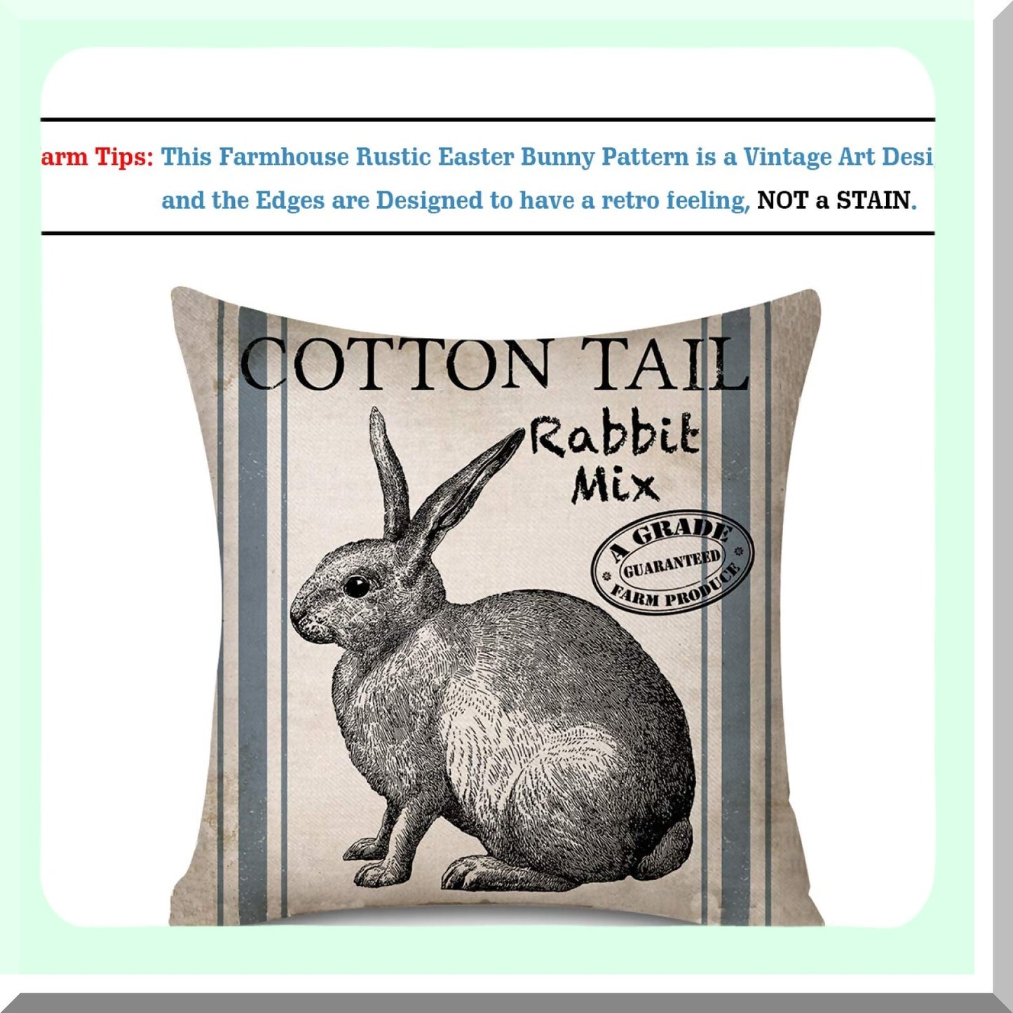 Retro Farmhouse Bunny Pillow Covers - Vintage Rabbit Feed Home Decor Cushion Case Set of 2 - 18" X 18" Throw Pillow Covers