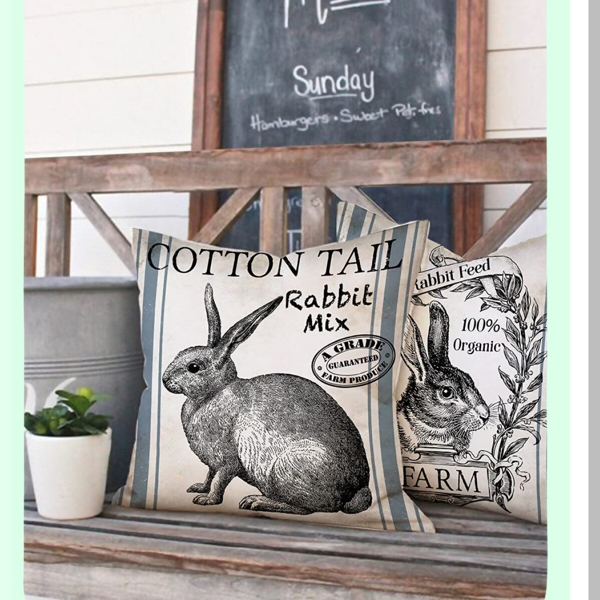 Retro Farmhouse Bunny Pillow Covers - Vintage Rabbit Feed Home Decor Cushion Case Set of 2 - 18" X 18" Throw Pillow Covers