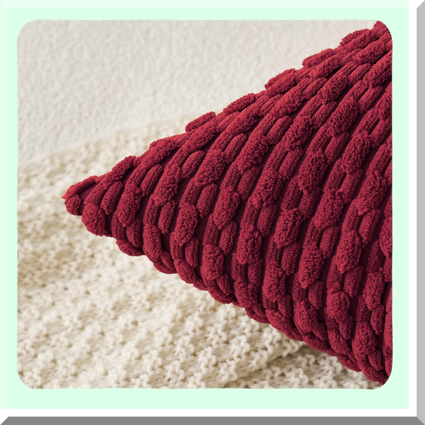 Corduroy Farmhouse Boho Pillow Covers - Set of 2 Decorative Cushion Covers for Couch, Bed, Sofa - Burgundy 12x20 Inch - Soft Home Decor for Living Room