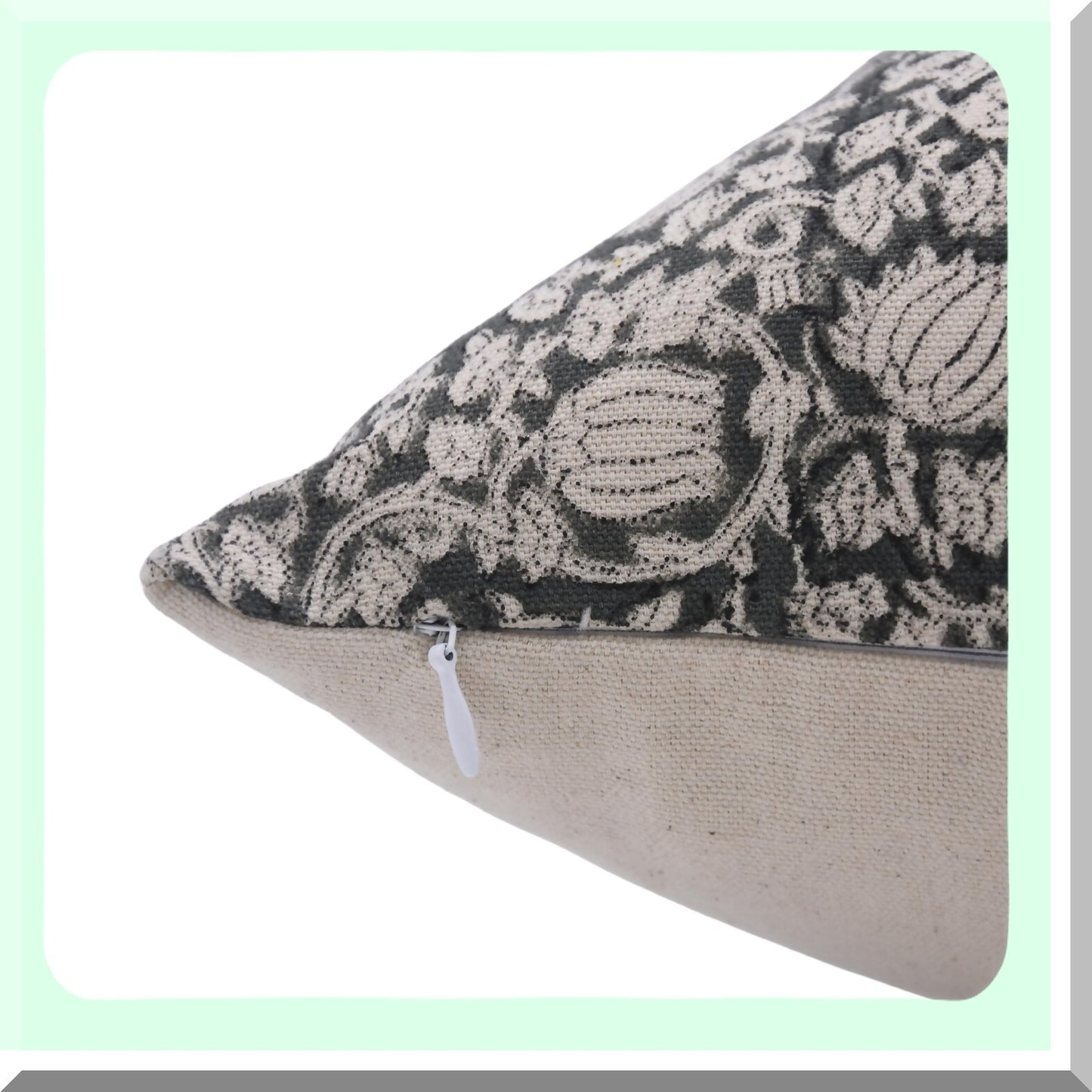 Boho Farmhouse Floral Cushion Covers - Grey 18x18 Outdoor Throw Pillowcase - Block Print Sofa Decor - Square Home Decorative Aath Kamal
