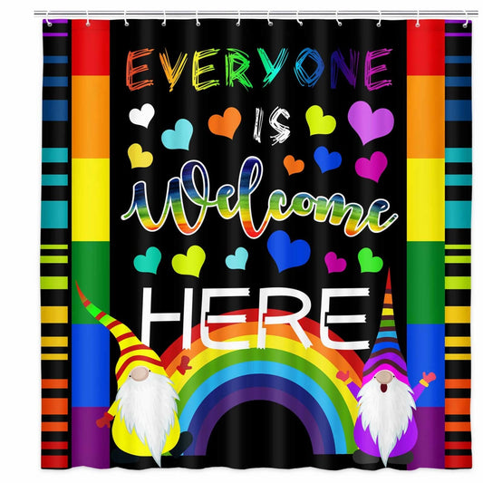 Gnomes Rainbow Bathroom Shower Curtain 69x70