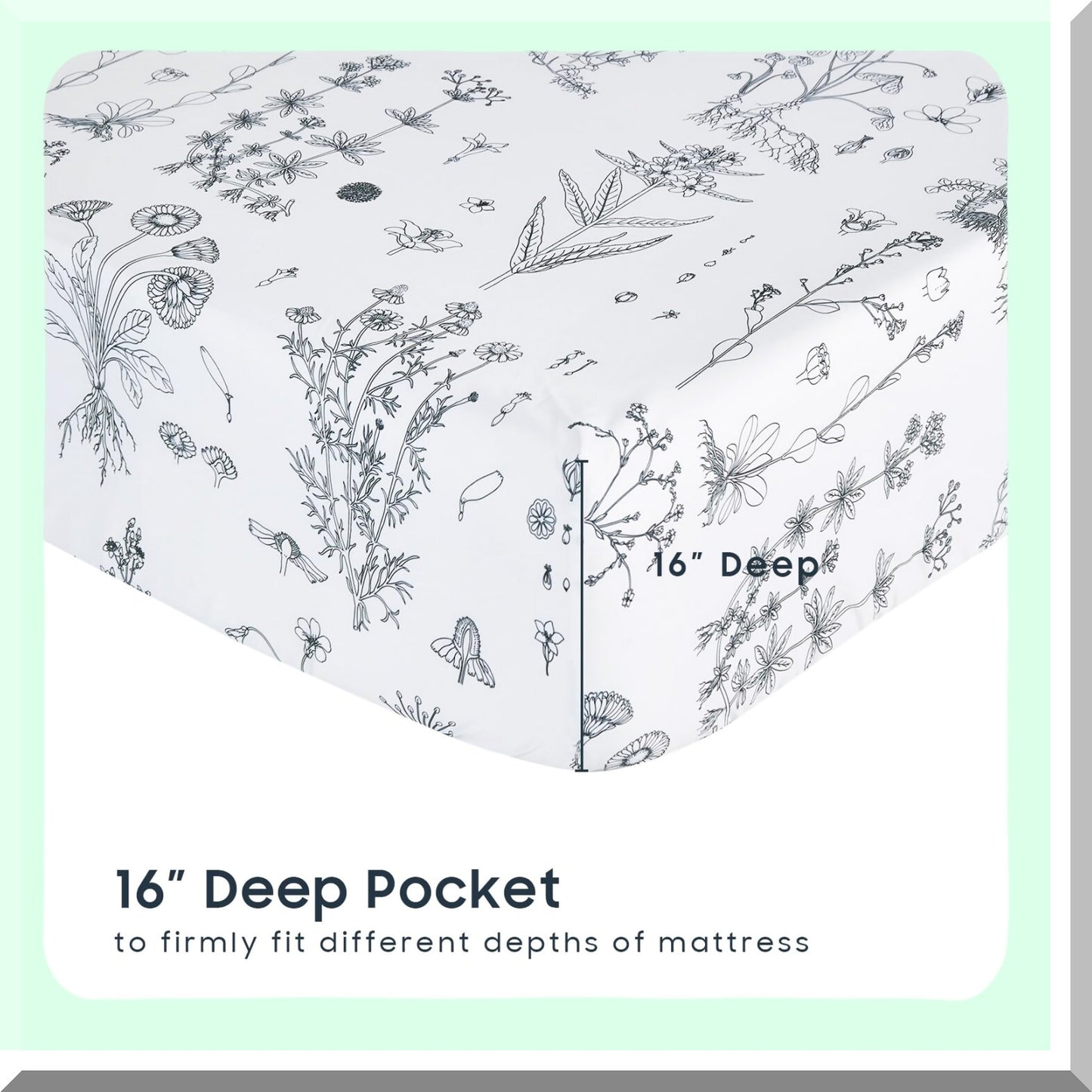 Botanical Bloom 4-Piece Sheet Set - Deep Pocket Floral Bed Sheets - Shabby Chic Black and White Flower - Soft Microfiber Patterned Bedding