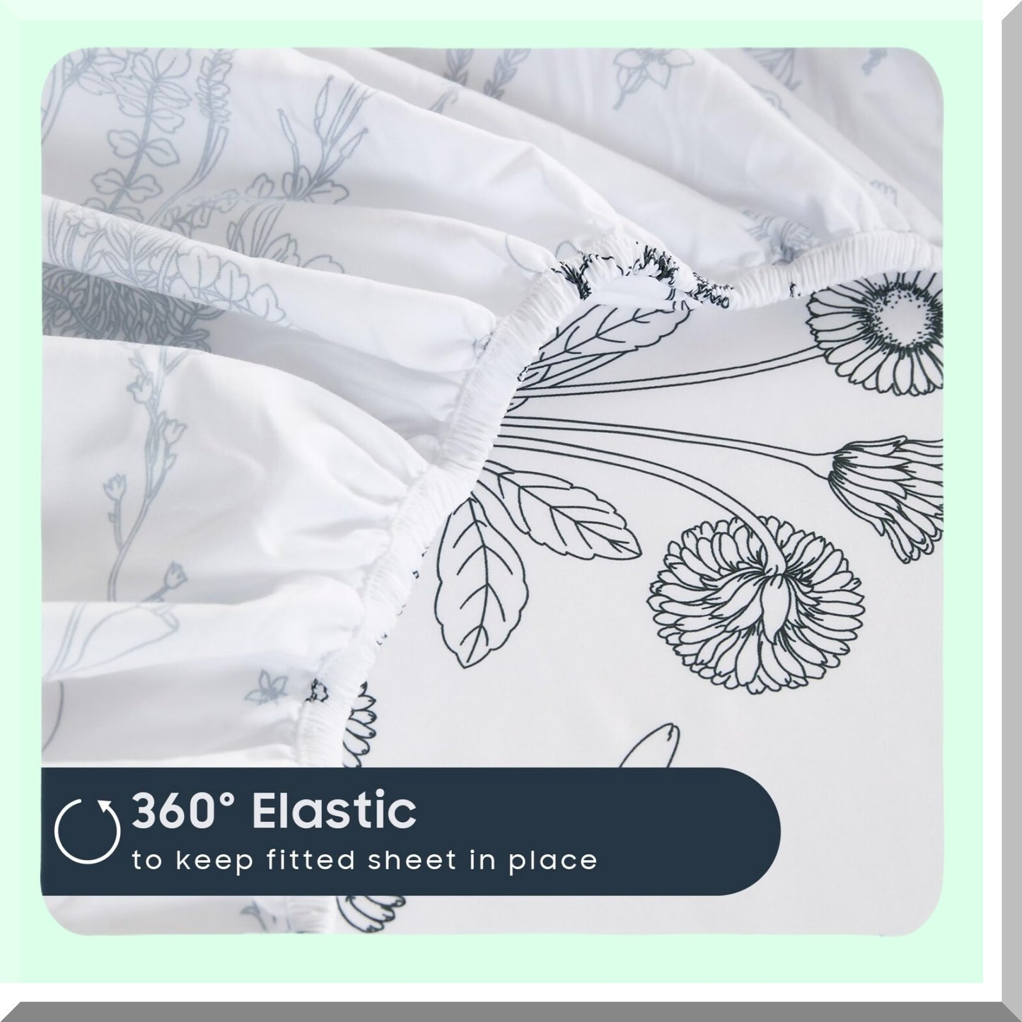 Botanical Bloom 4-Piece Sheet Set - Deep Pocket Floral Bed Sheets - Shabby Chic Black and White Flower - Soft Microfiber Patterned Bedding