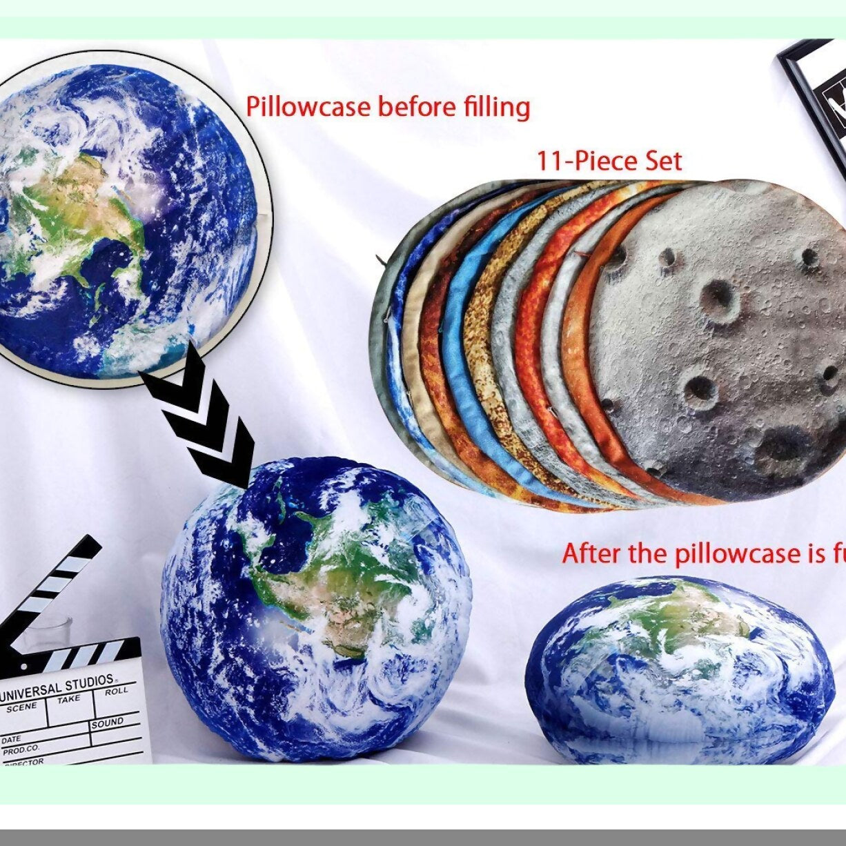 Galactic Love Pillow Set - Planetarium Cushion Covers for Outer Space Room Decor, Moon Throw Pillowcases for Kids, 11 Piece Space Pillows Case