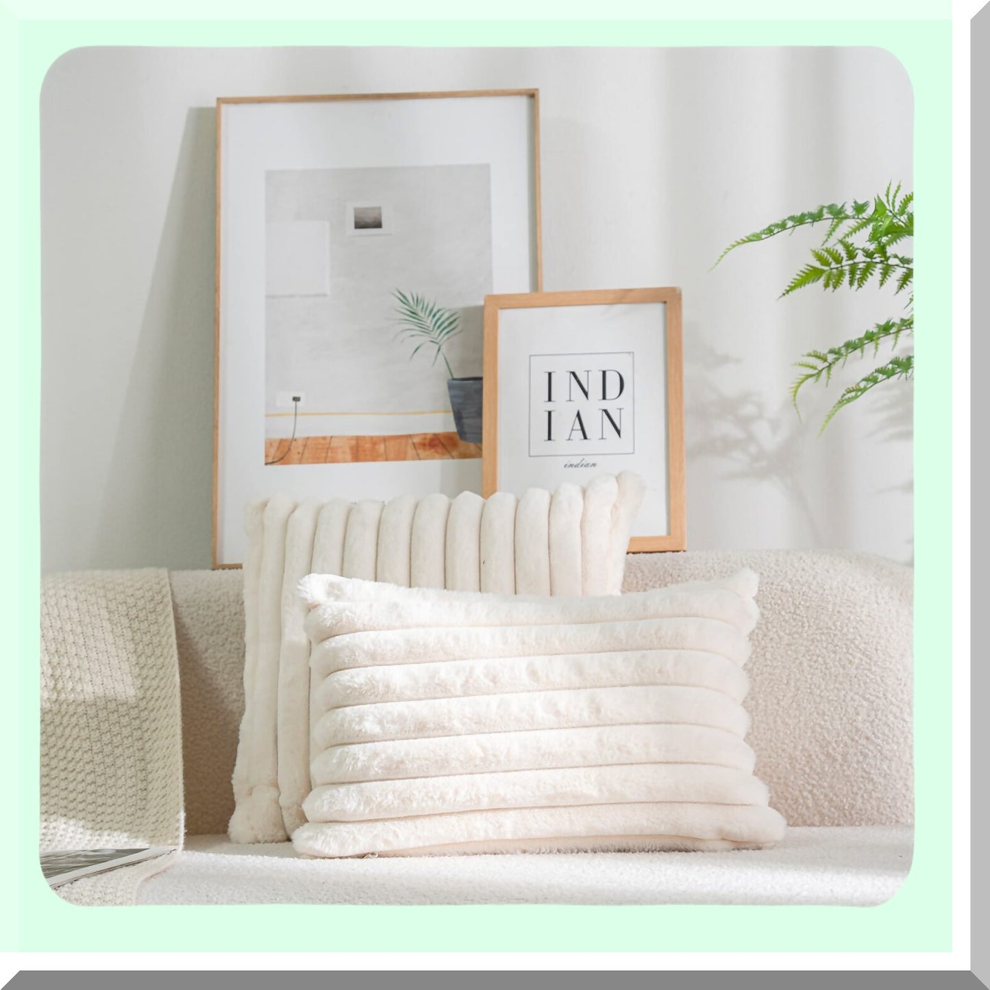 Fuzzy Striped Plush Pillowcase Set - Double-Sided Decorative Cushion Covers for Sofa & Bedroom - Pack of 2 Soft White 18x18 Inch
