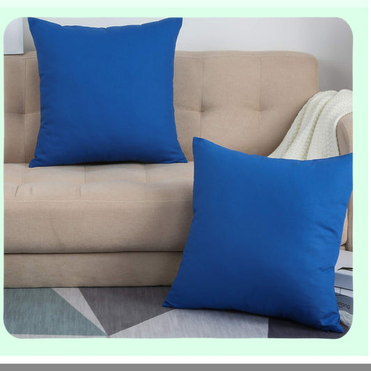 Colorful Cotton Canvas Pillow Covers - Set of 2, 18x18 Inches, Decorative Cushion Cases in Bright Royal Blue - 45 Color Options, Solid Design
