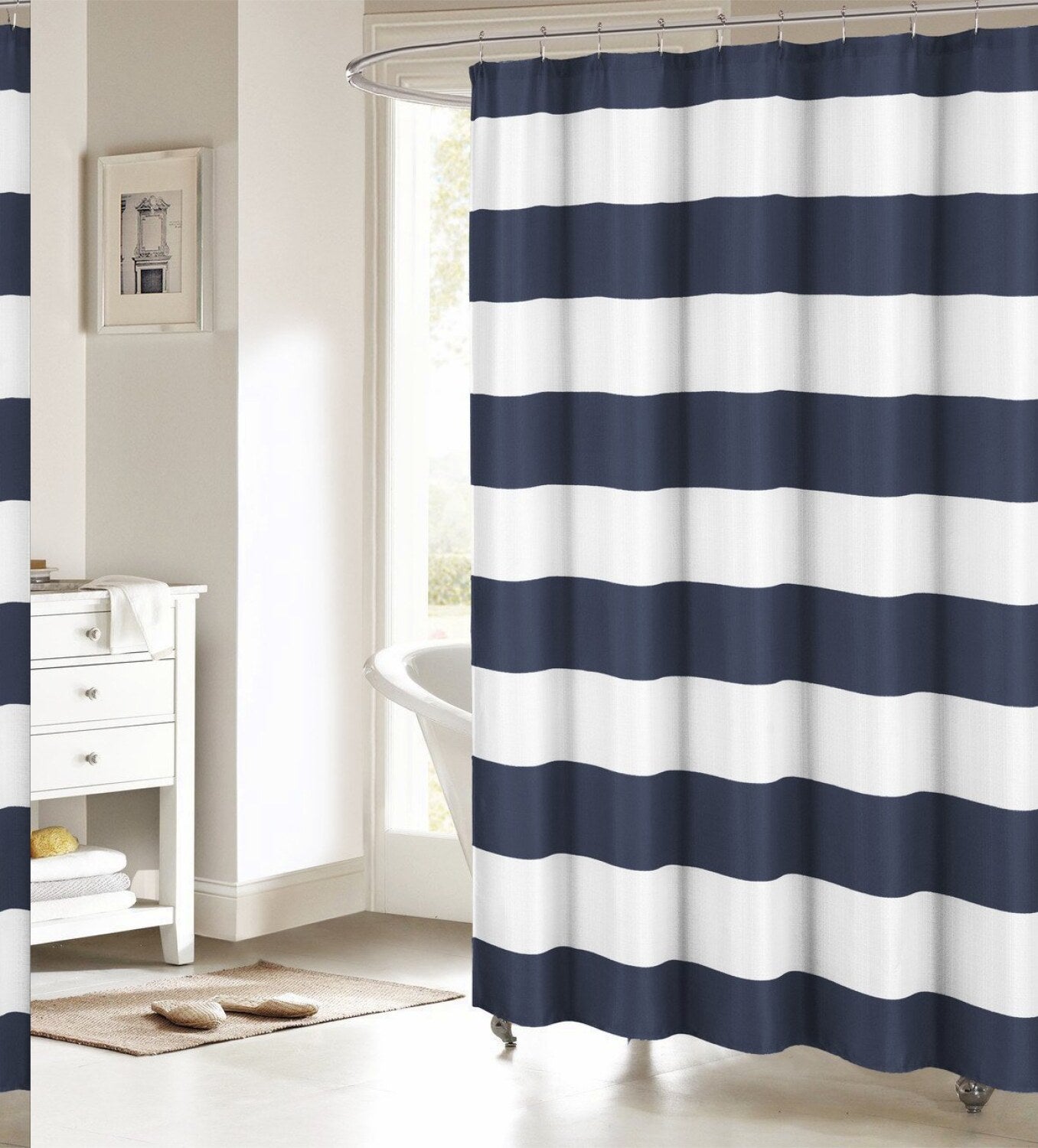 Nautical Stripe Fabric Shower Curtain Navy White 36"x72"