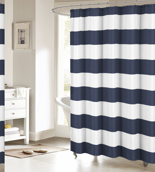 Nautical Stripe Fabric Shower Curtain Navy White 36"x72"