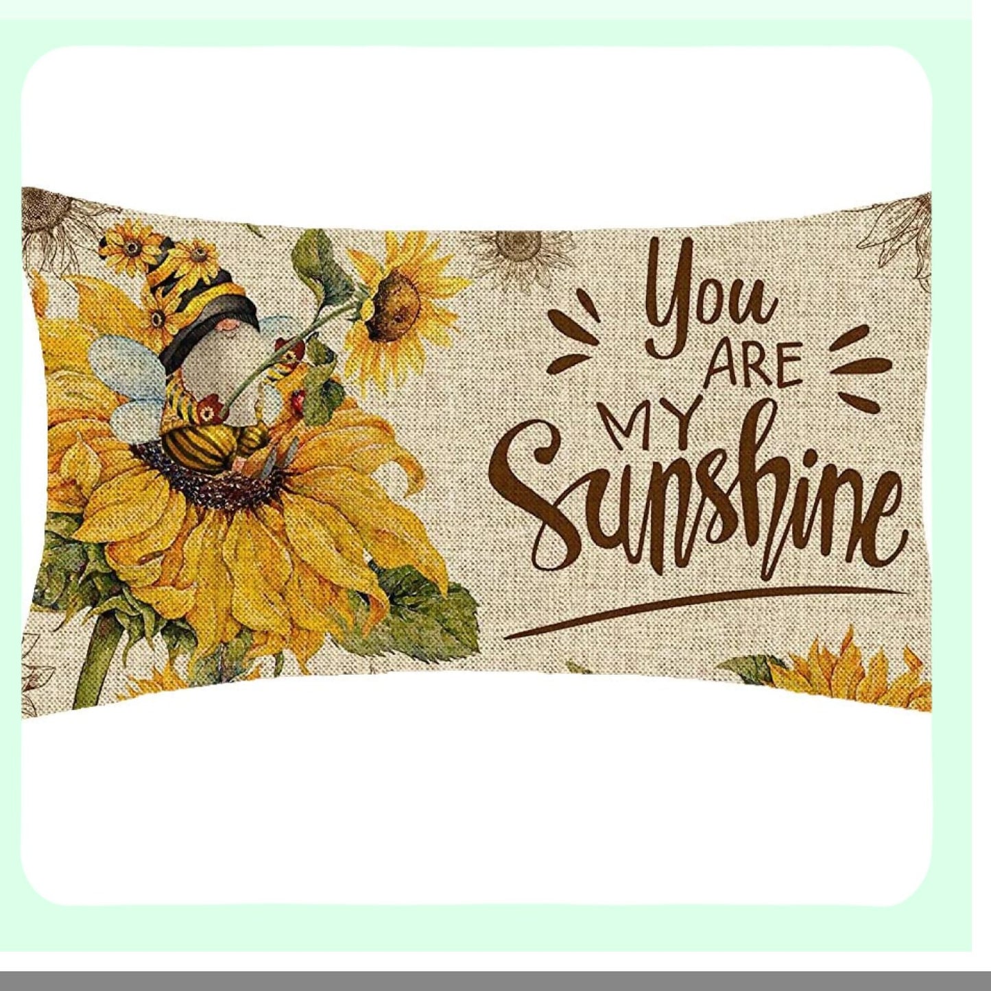 Sunshine Sunflowers Bee Decorative Pillow Cover - Spring Home Office Cushion Case 12x20 Inch Cotton Linen Rectangle Decoration