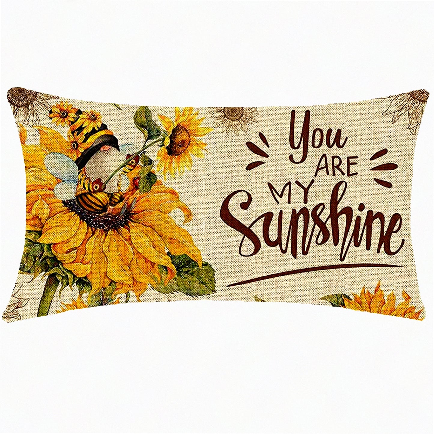 Sunshine Sunflowers Bee Decorative Pillow Cover - Spring Home Office Cushion Case 12x20 Inch Cotton Linen Rectangle Decoration