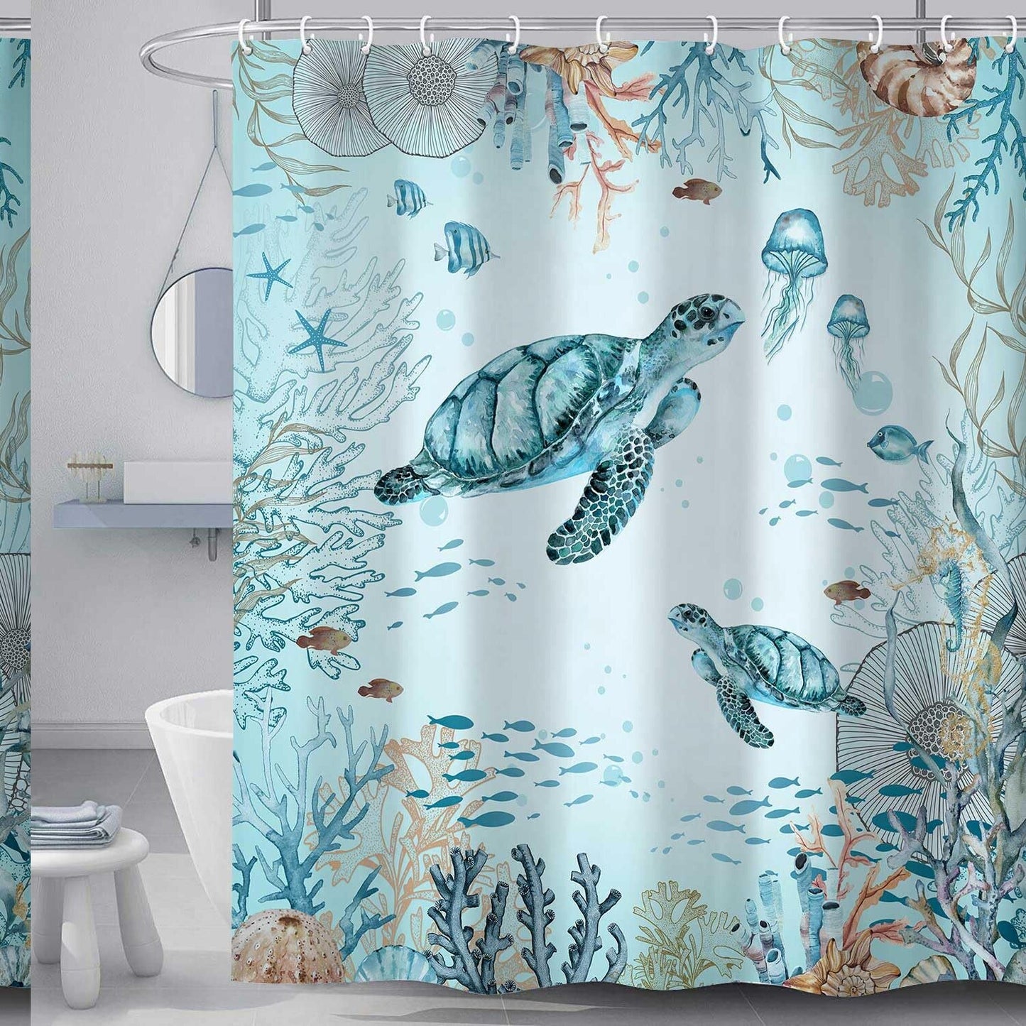 Sea Turtle Blue Teal Shower Curtain 69x72in