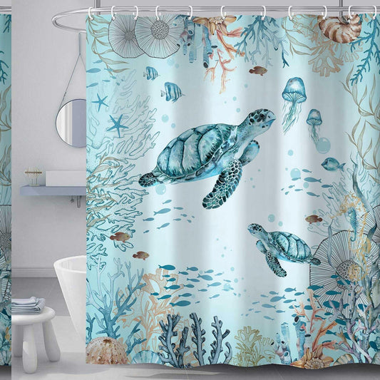 Sea Turtle Blue Teal Shower Curtain 69x72in