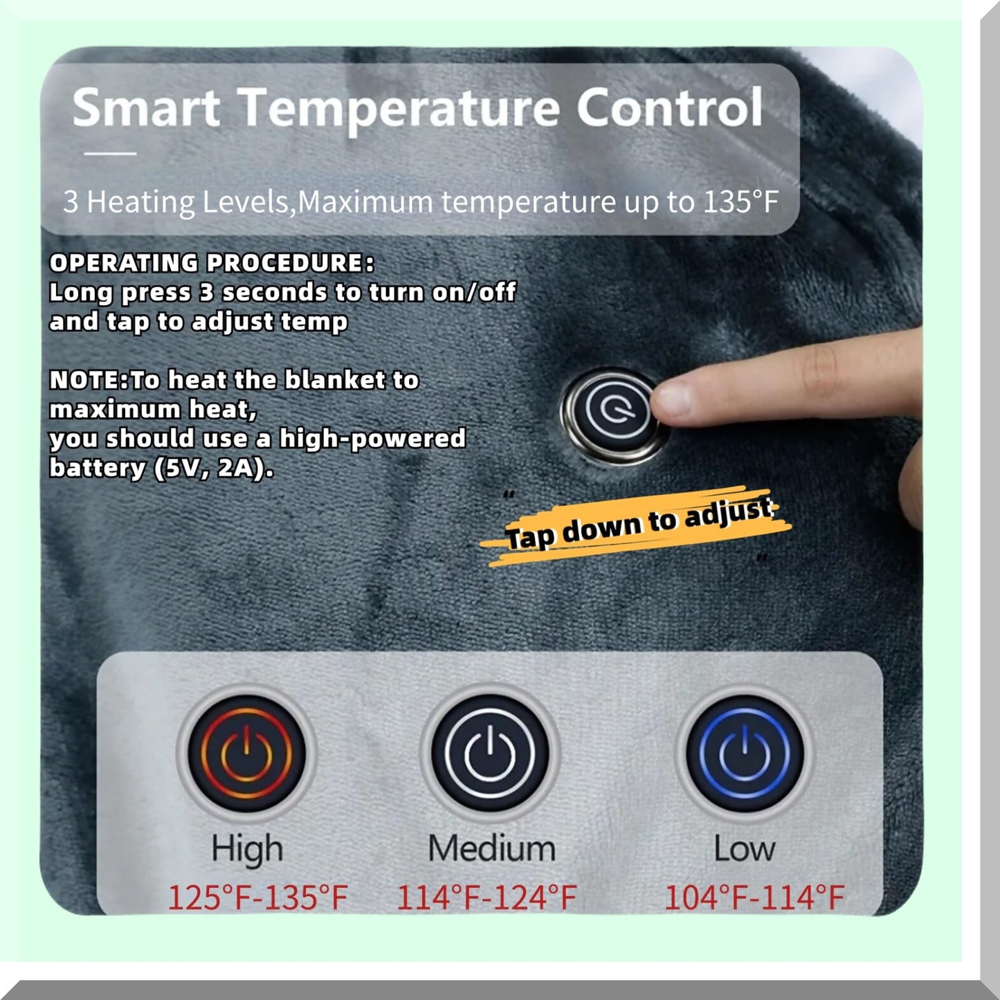 UltraSoft Electric Heated Throw - Fast Heating, 3 Levels, Overheat Protection, Machine Washable, Deep Blue