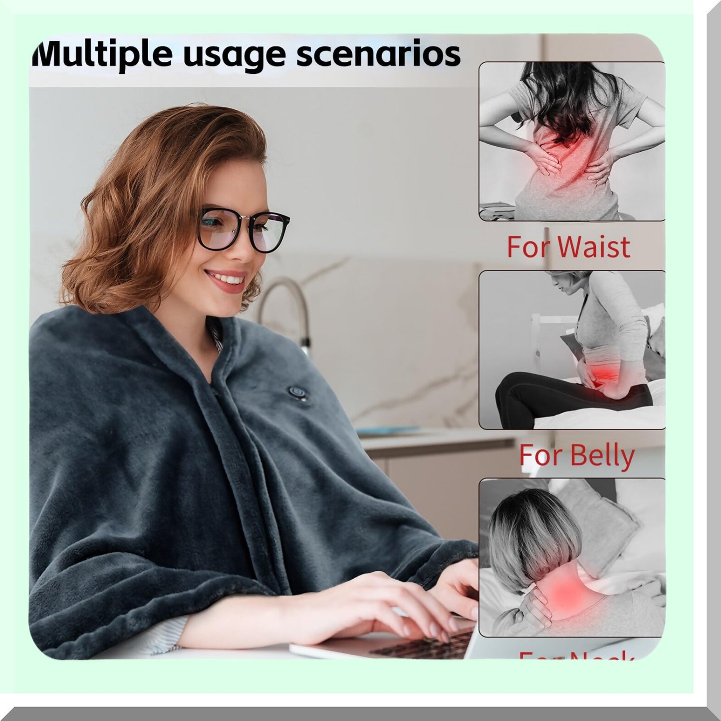 UltraSoft Electric Heated Throw - Fast Heating, 3 Levels, Overheat Protection, Machine Washable, Deep Blue