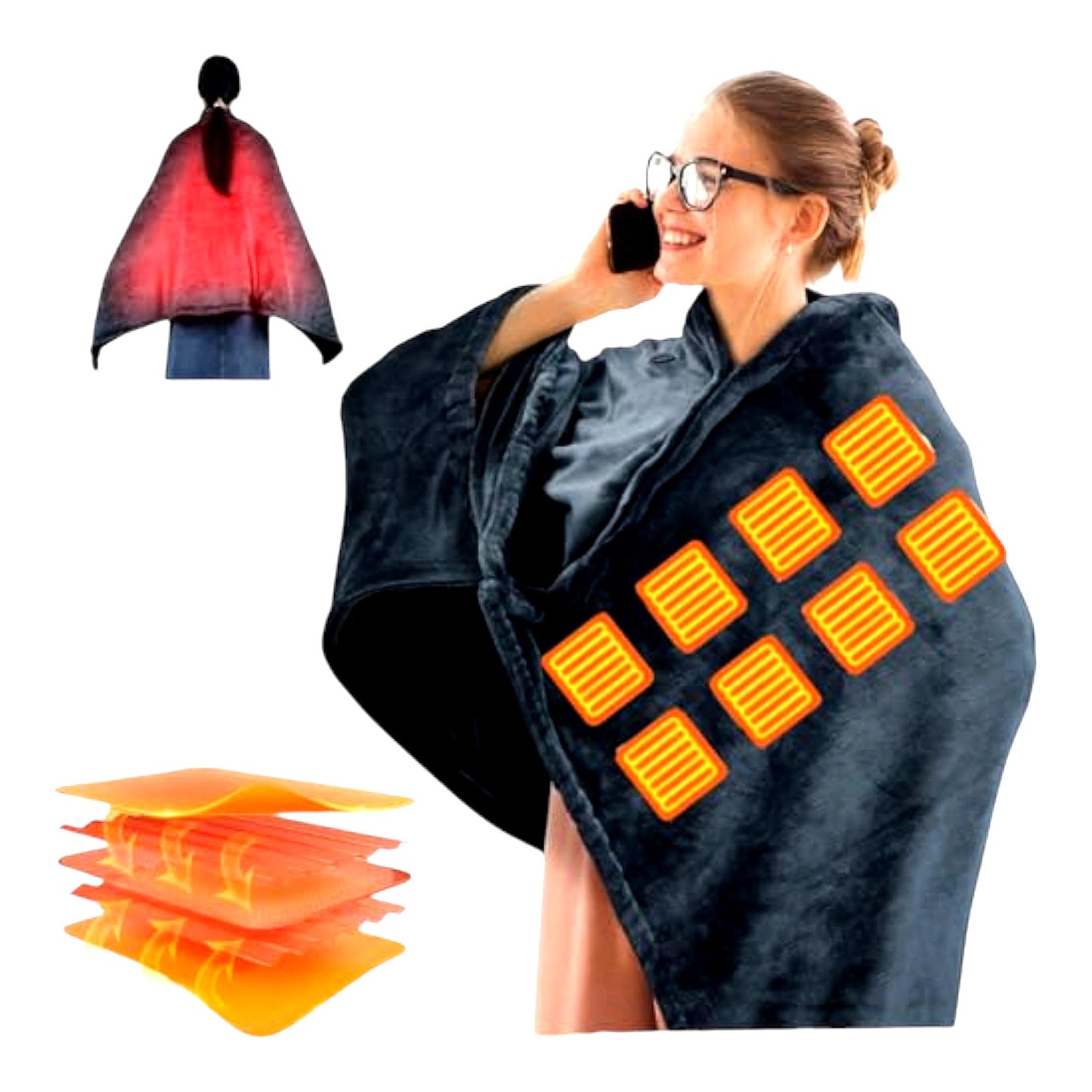 UltraSoft Electric Heated Throw - Fast Heating, 3 Levels, Overheat Protection, Machine Washable, Deep Blue