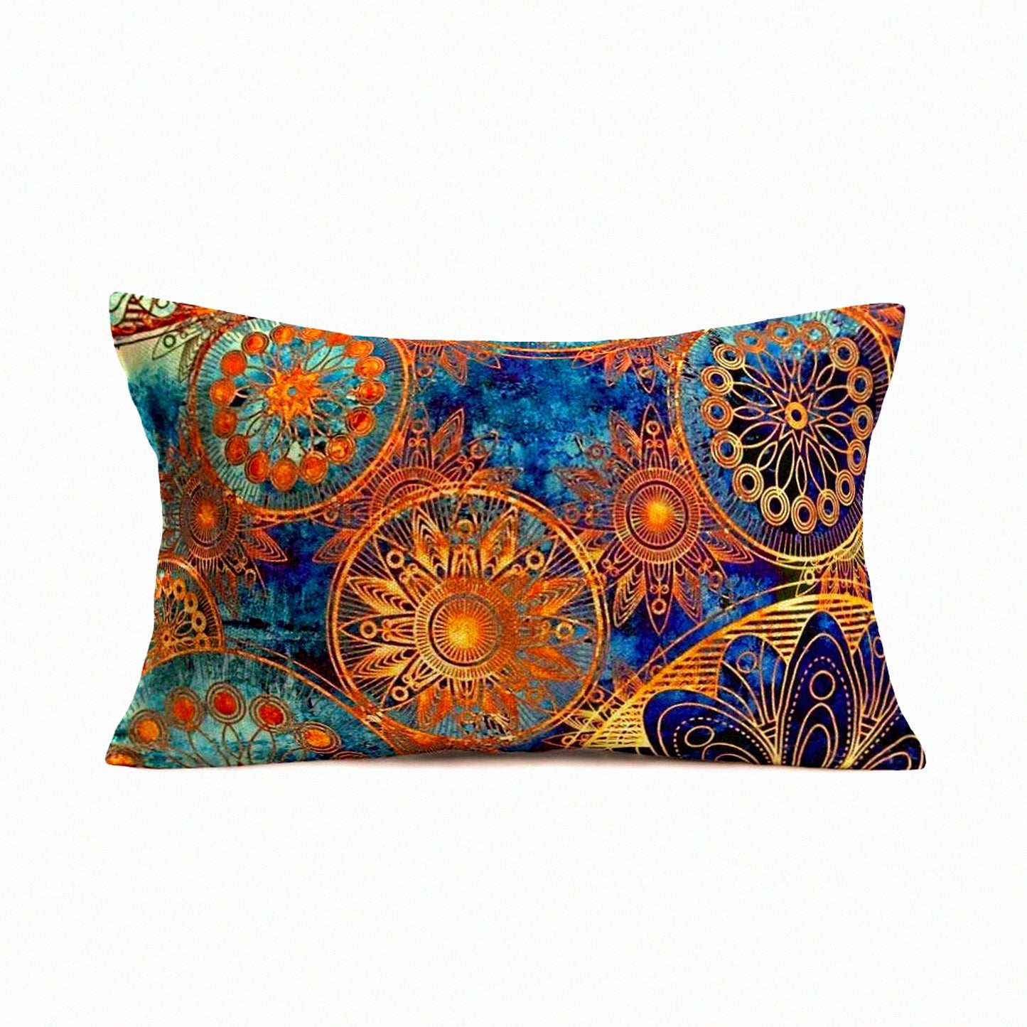 Retro Floral Bohemian Cushion Cover - Colorful Ethnic Style Throw Pillow Case for Home Sofa Bed Decor - Cotton Linen Decorative Oblong 12" x 20"