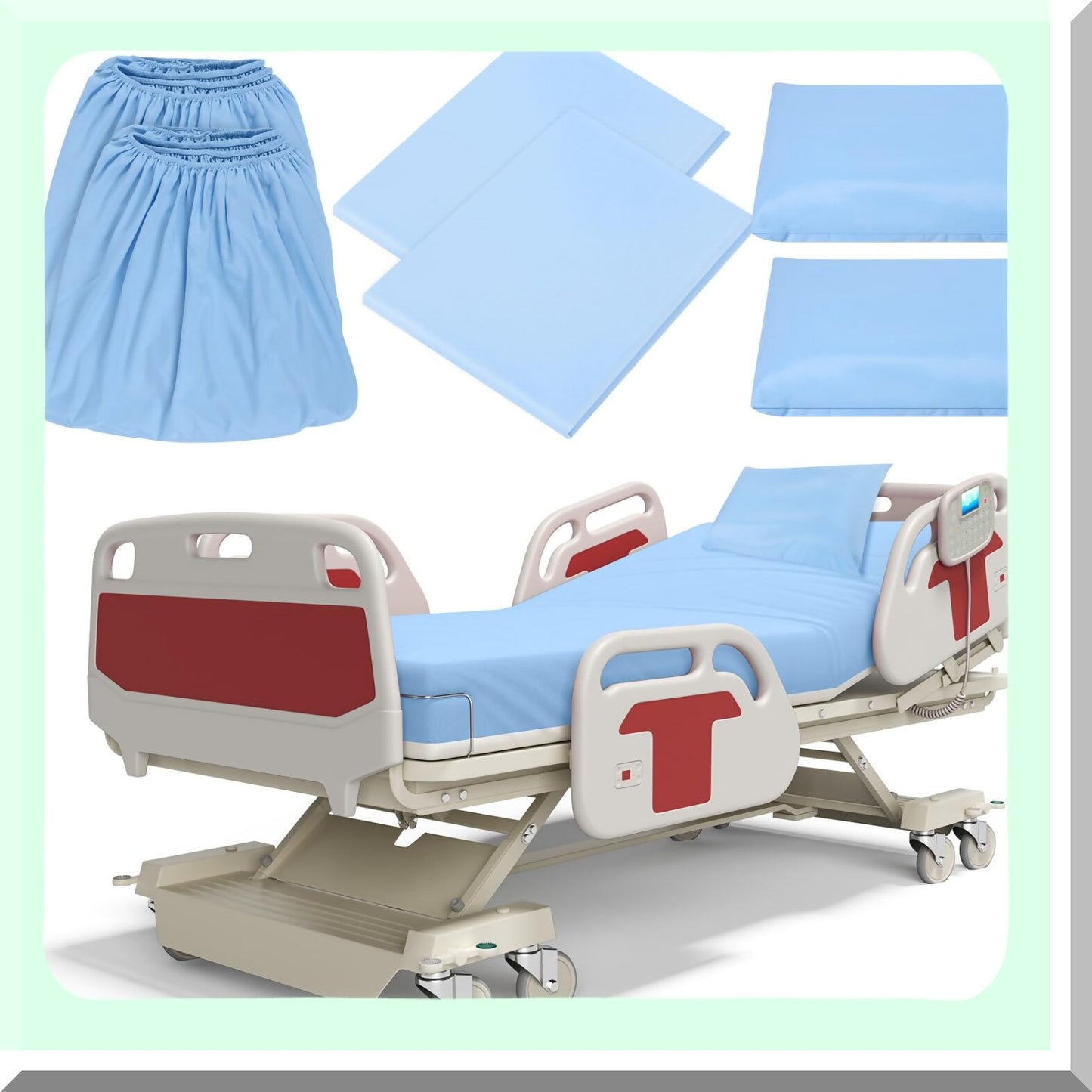 Hospital Comfort Collection - 6 Piece Fitted Bed Sheet Set | 36 x 84 x 14 | Elastic All Around | Blue | Home, Hotel, Hospital | Soft & Durable | Pillow Cases Included