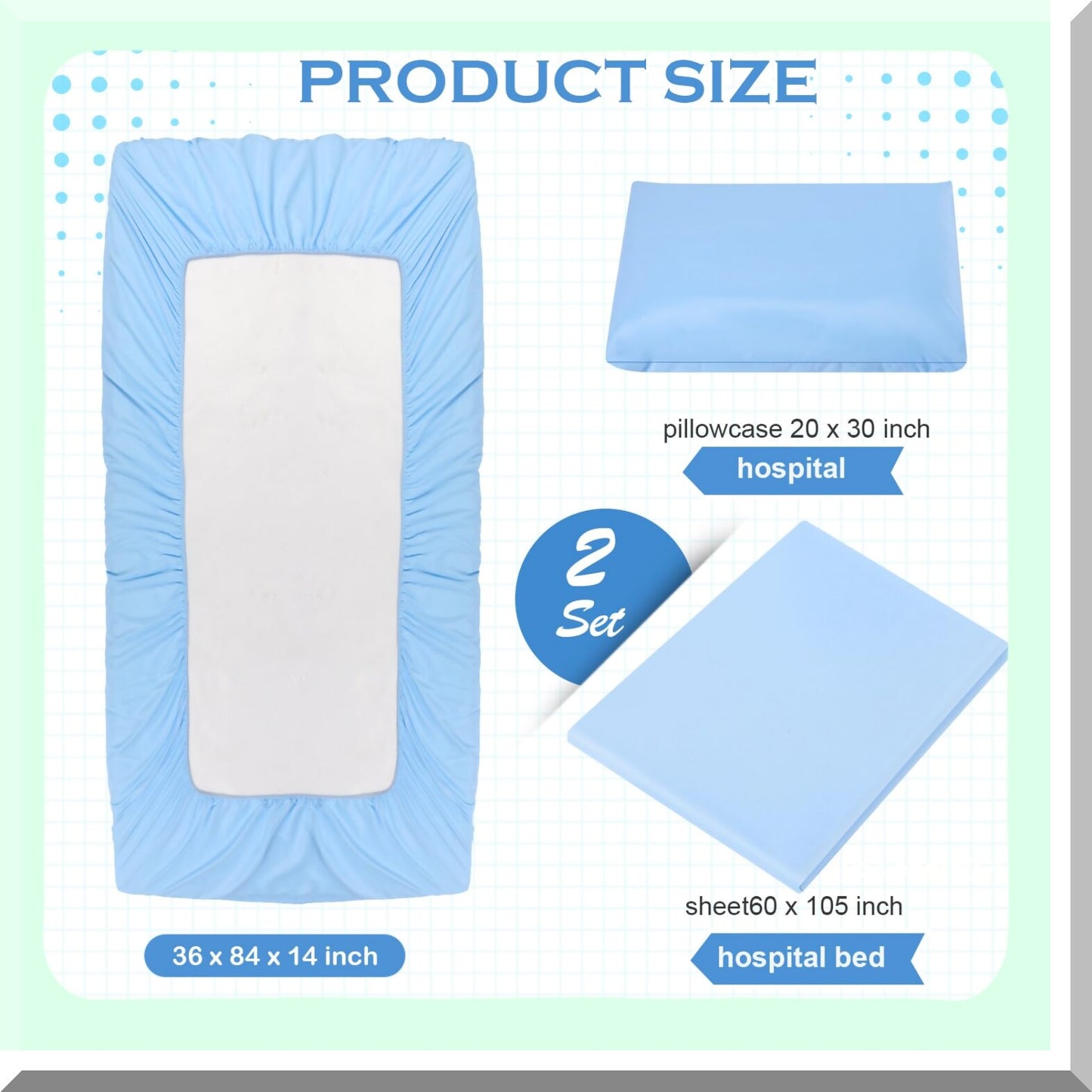 Hospital Comfort Collection - 6 Piece Fitted Bed Sheet Set | 36 x 84 x 14 | Elastic All Around | Blue | Home, Hotel, Hospital | Soft & Durable | Pillow Cases Included