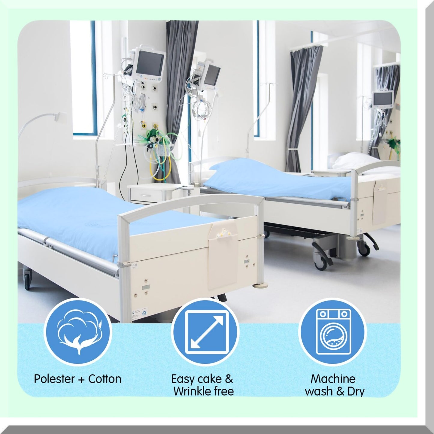 Hospital Comfort Collection - 6 Piece Fitted Bed Sheet Set | 36 x 84 x 14 | Elastic All Around | Blue | Home, Hotel, Hospital | Soft & Durable | Pillow Cases Included
