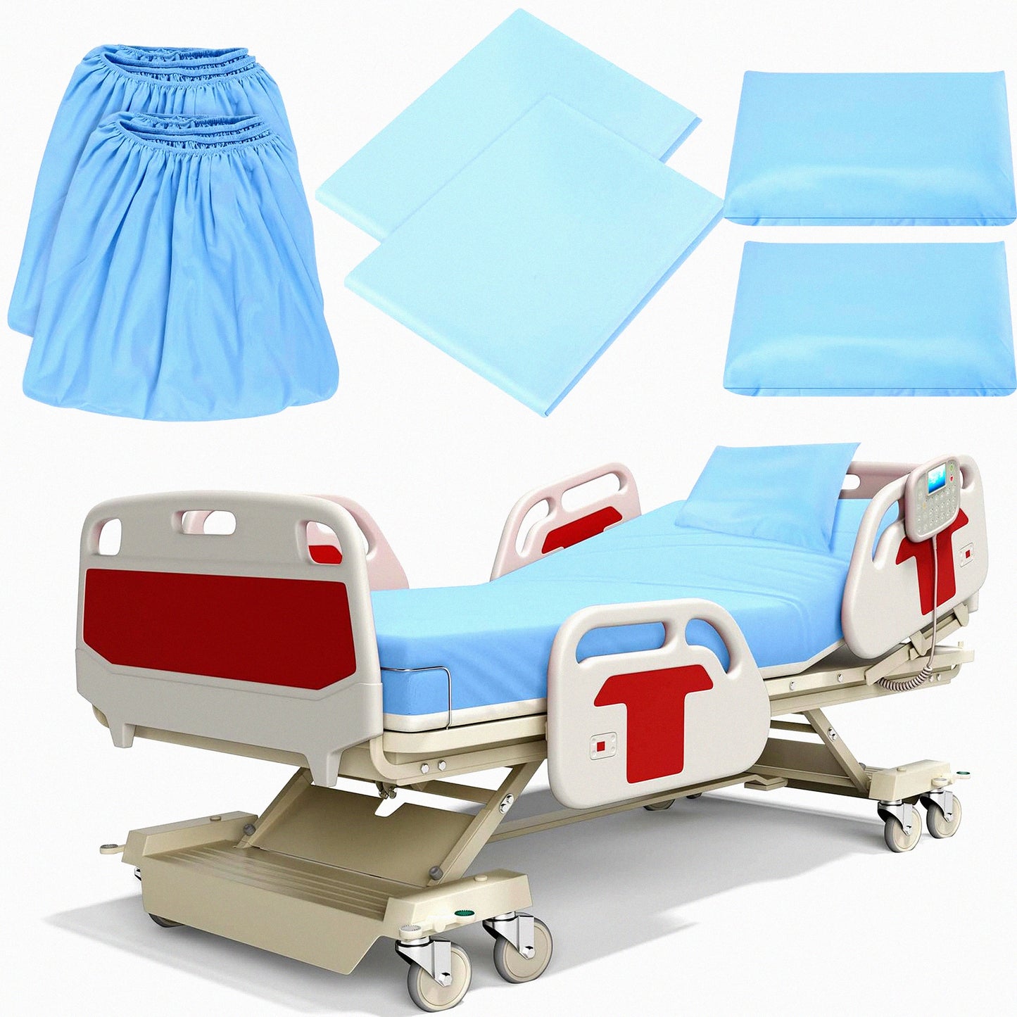Hospital Comfort Collection - 6 Piece Fitted Bed Sheet Set | 36 x 84 x 14 | Elastic All Around | Blue | Home, Hotel, Hospital | Soft & Durable | Pillow Cases Included