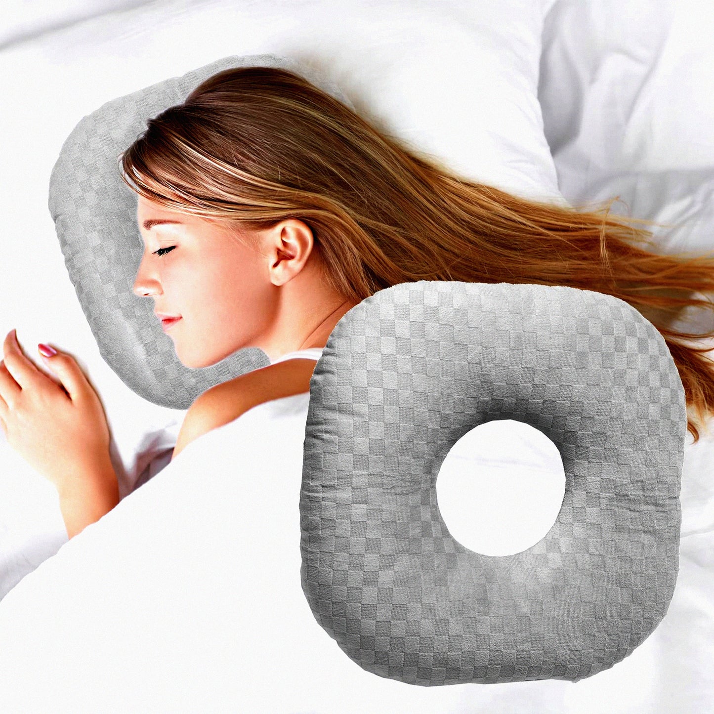 ComfortSleep Ear Relief Pillow - Side Sleeper CNH & Ear Pain Relief, Pressure Sores Prevention, Cotton Polyester O-Shaped Pillow with Ear Guard