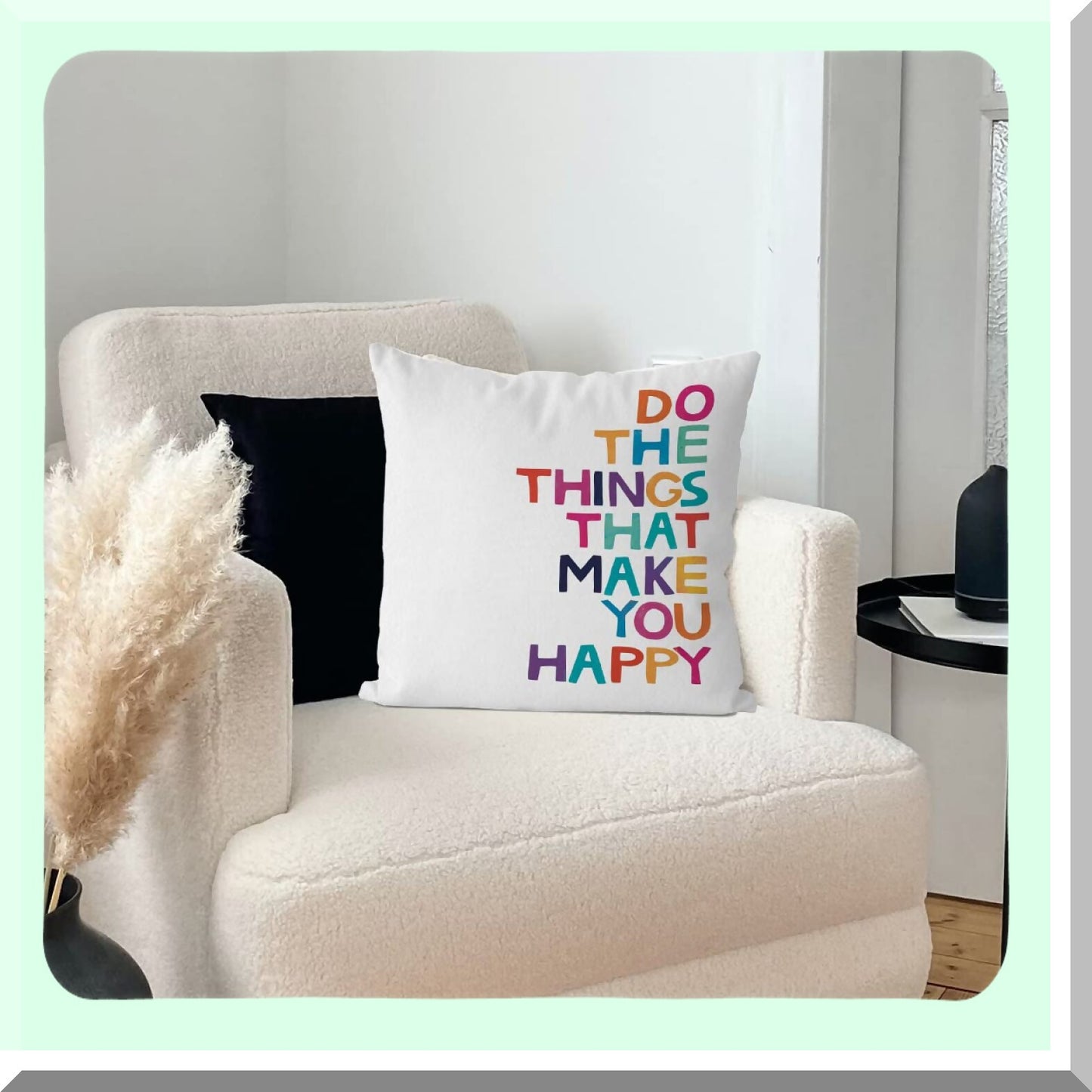HappyVibes Inspirational Pillow Cover - 18x18 Decorative Case for Sofa & Couch Room. Spread positivity with this cozy throw pillow cover!