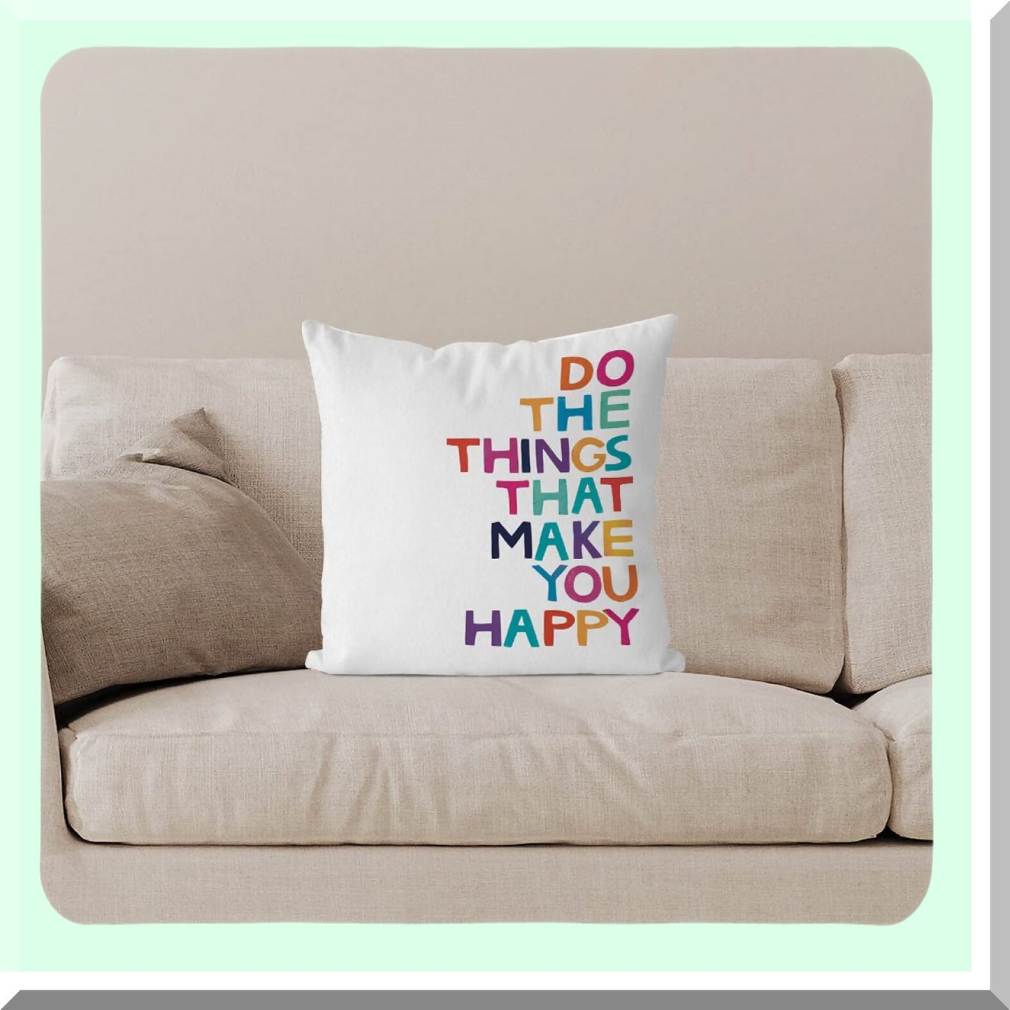 HappyVibes Inspirational Pillow Cover - 18x18 Decorative Case for Sofa & Couch Room. Spread positivity with this cozy throw pillow cover!