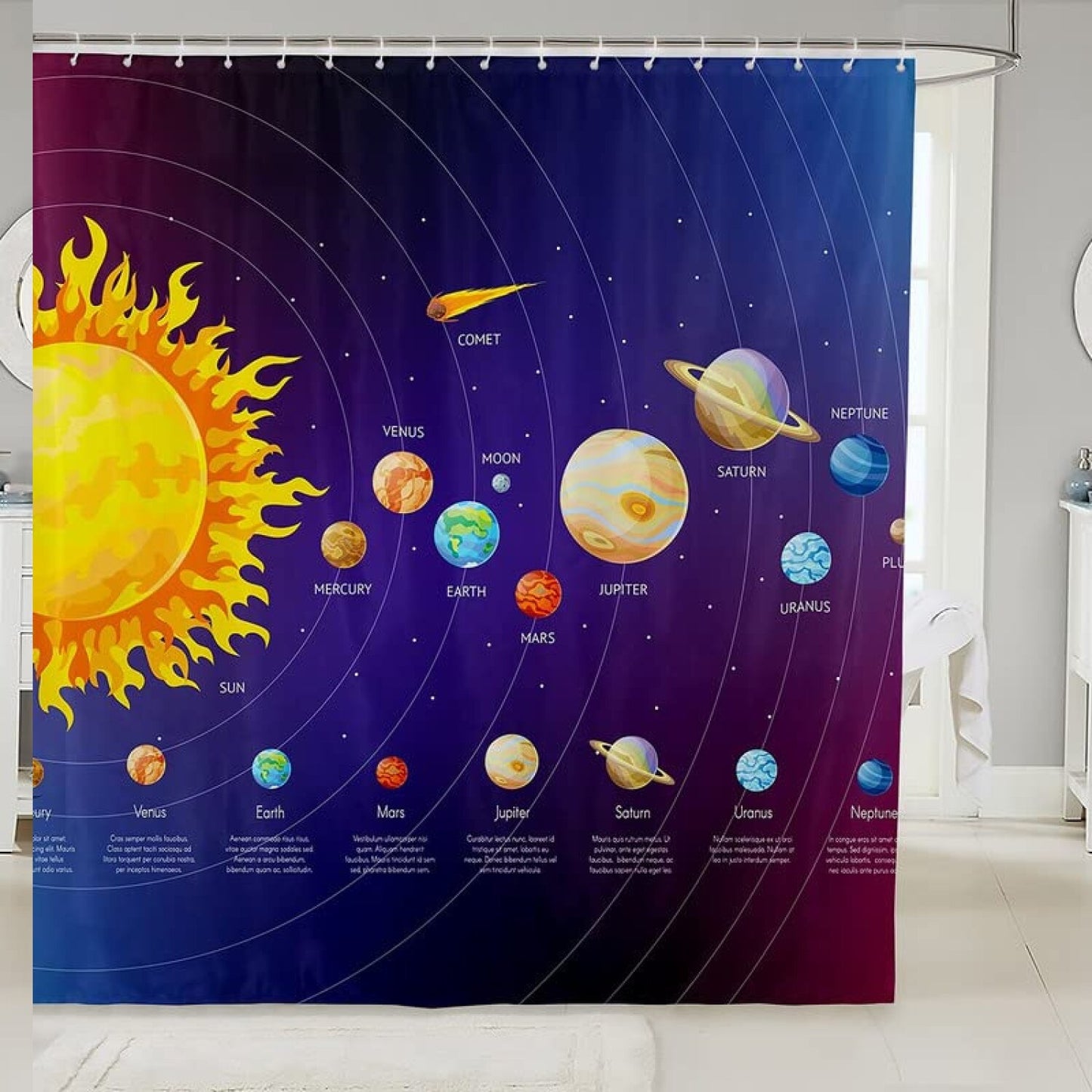 Solar System Bath Curtain 72"x72" Polyester Blue Purple