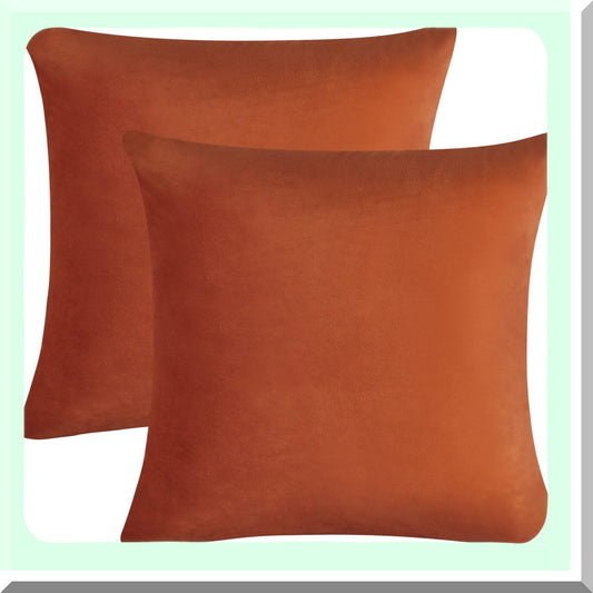 Velvet Burnt Orange Pillowcase Set - Soft Square Cushion Covers for Bedroom & Living Room Decor - 16x16 Throw Pillow Covers for Indoor & Outdoor