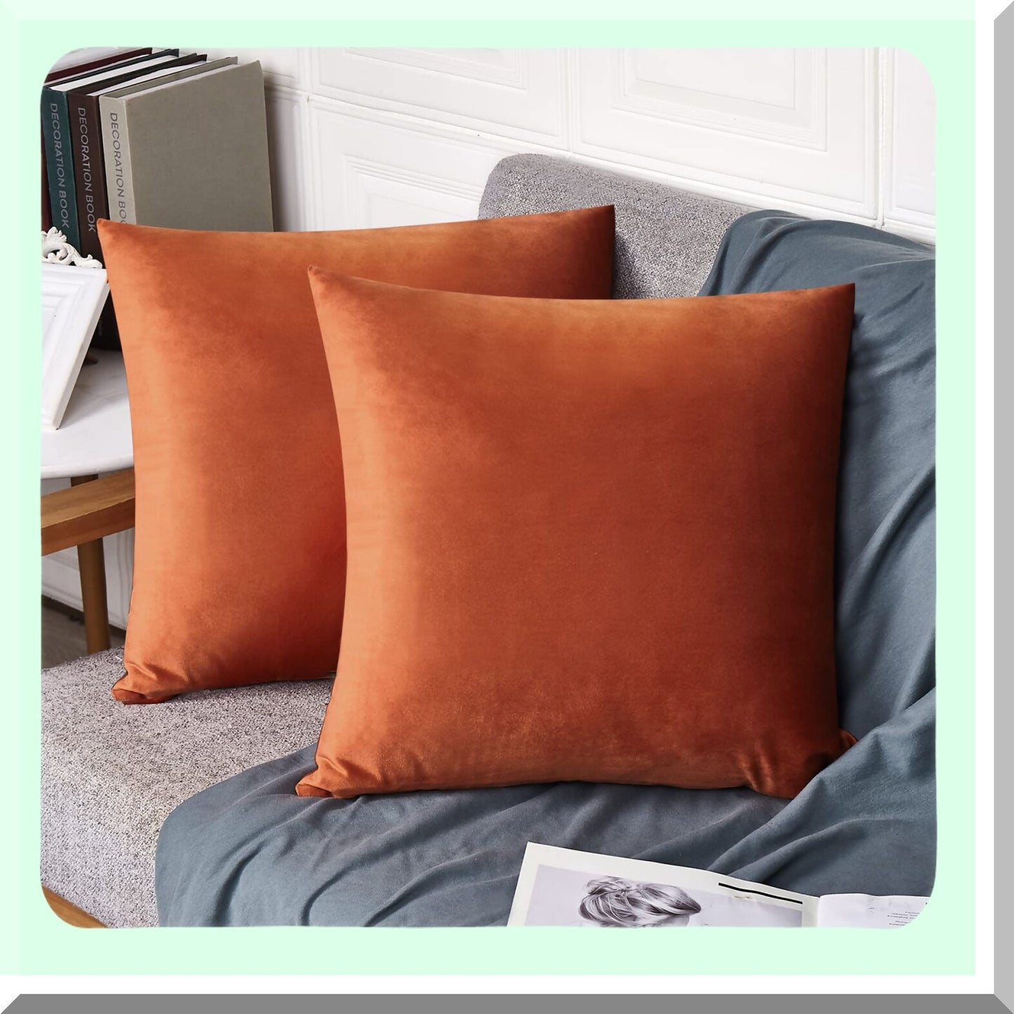 Velvet Burnt Orange Pillowcase Set - Soft Square Cushion Covers for Bedroom & Living Room Decor - 16x16 Throw Pillow Covers for Indoor & Outdoor