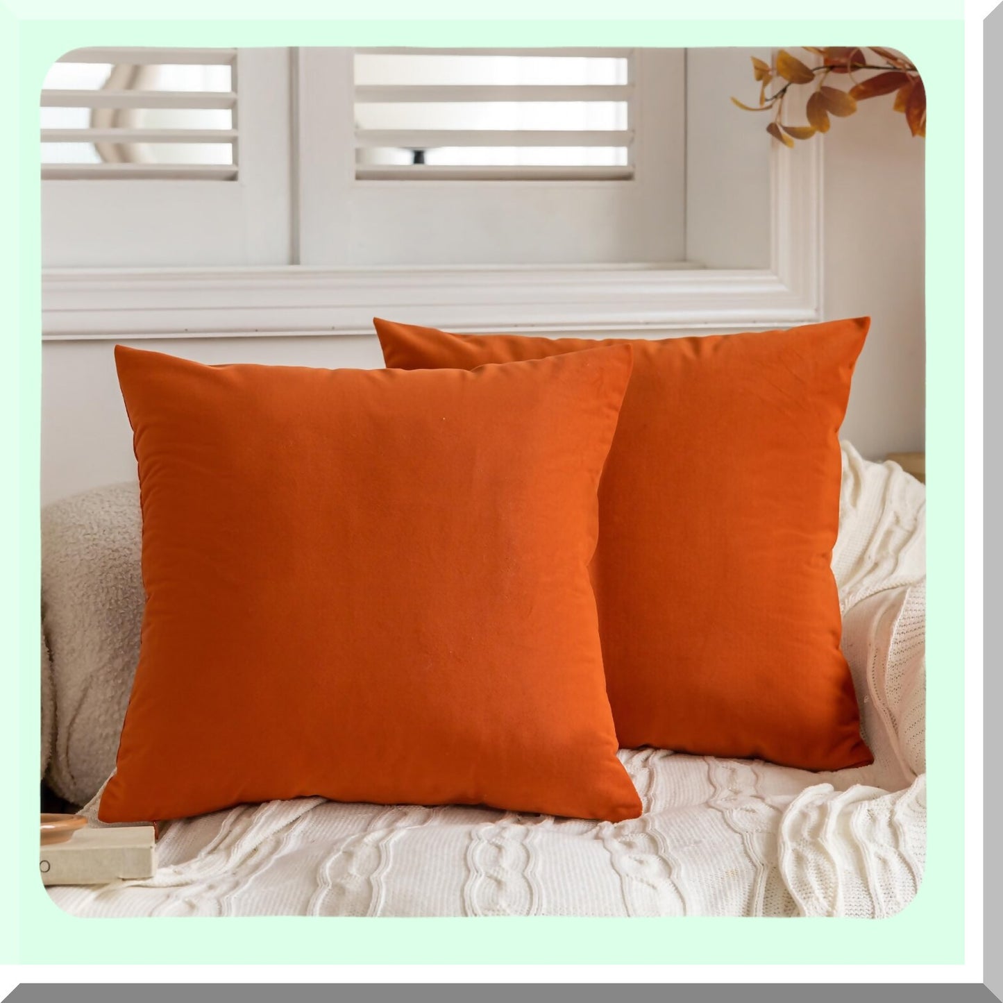Velvet Burnt Orange Pillowcase Set - Soft Square Cushion Covers for Bedroom & Living Room Decor - 16x16 Throw Pillow Covers for Indoor & Outdoor
