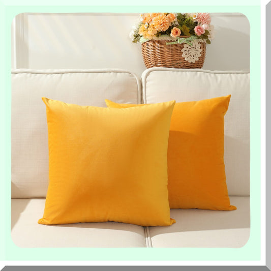 Gold Velvet Square Pillow Covers - Set of 2 | Decorative Cushion Covers for Bed, Couch, Sofa, Bench | 20 x 20 inch (50 x 50 cm) | Luxe Home Decor Essentials