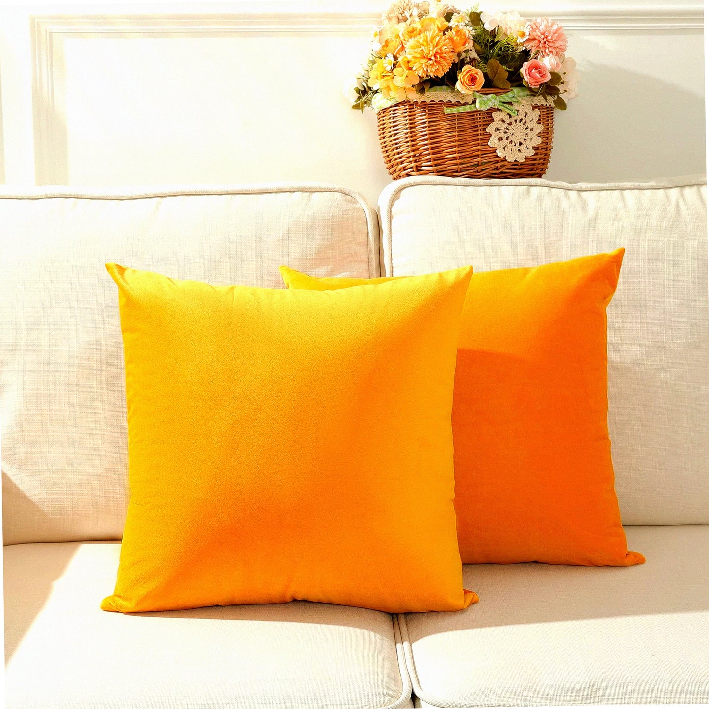 Gold Velvet Square Pillow Covers - Set of 2 | Decorative Cushion Covers for Bed, Couch, Sofa, Bench | 20 x 20 inch (50 x 50 cm) | Luxe Home Decor Essentials