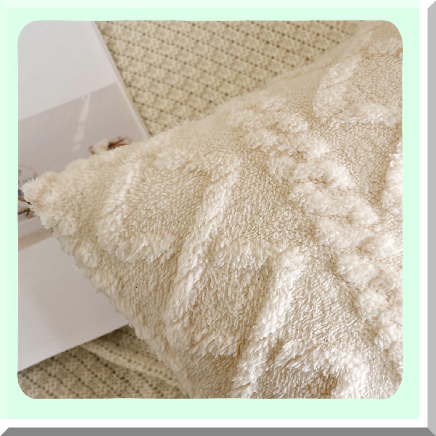 CozyPlush Fleece Pillowcase Set - Soft Wool Throw Cushion Covers for Couch & Bed - Decorative Rectangle Pillow Covers - Cream Beige, 12x20 Inch