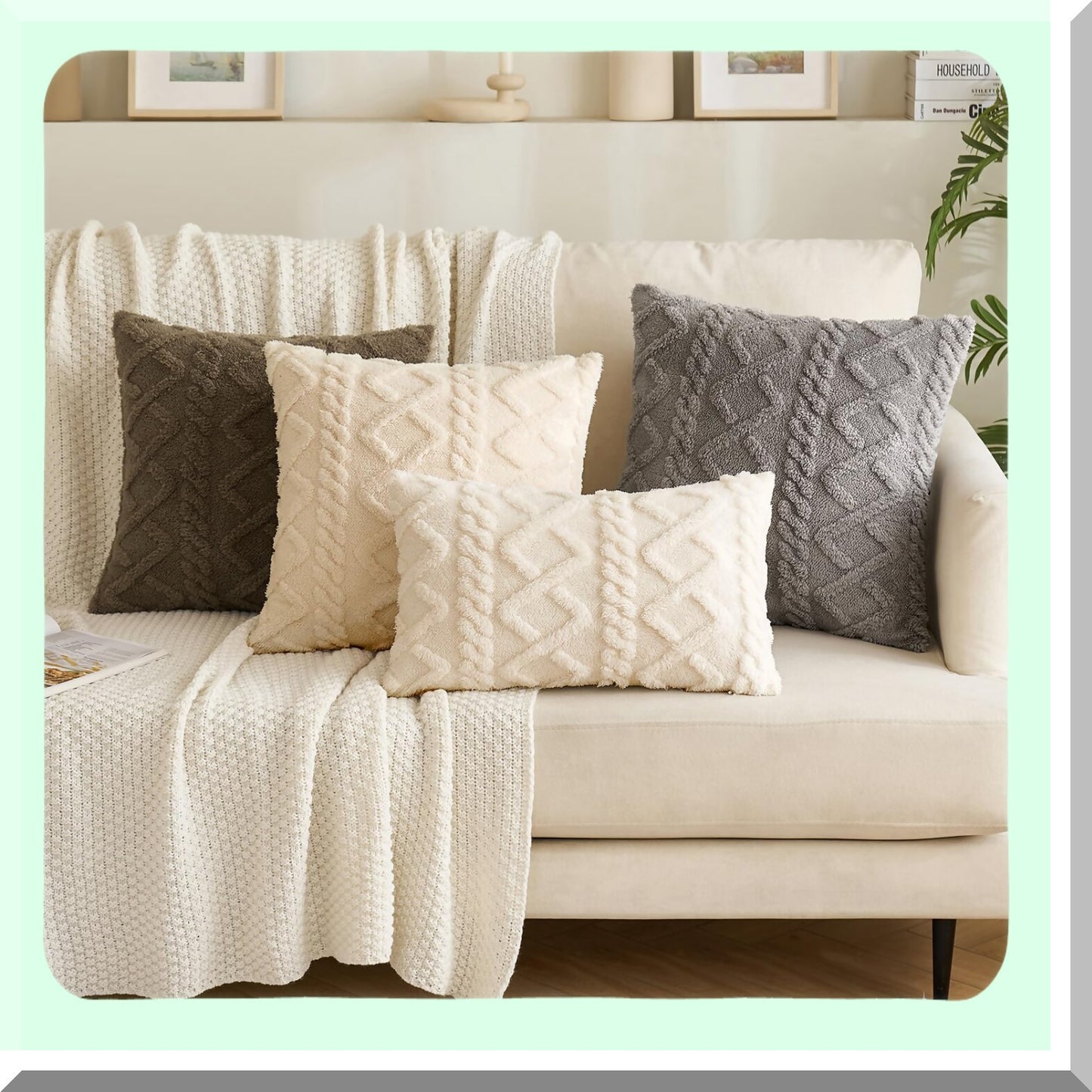CozyPlush Fleece Pillowcase Set - Soft Wool Throw Cushion Covers for Couch & Bed - Decorative Rectangle Pillow Covers - Cream Beige, 12x20 Inch