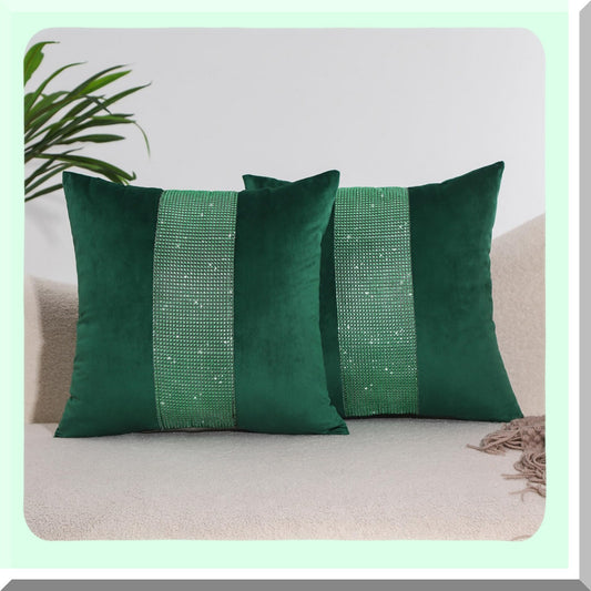 Emerald Luxe Velvet Pillowcase Set - Xmas Decorative Cushion Covers for Bedroom & Sofa - Dark Forest Green Throw Pillow Covers 18x18 - Home Decor