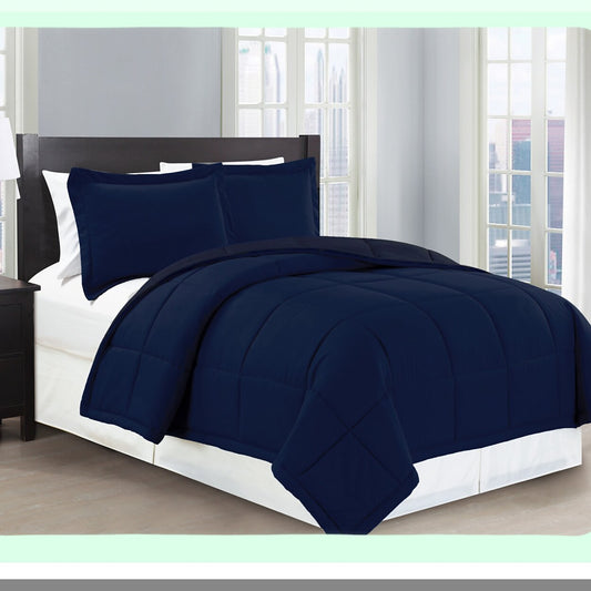 Navy Blue Comfort Dreams 3pc Down Alternative Set - Full/Queen Size - Soft, Cozy, Hypoallergenic Bedding - Solid Color Design - New Arrival