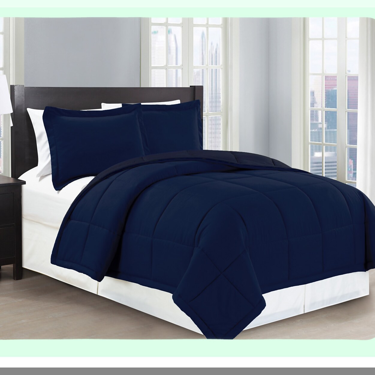 Navy Blue Comfort Dreams 3pc Down Alternative Set - Full/Queen Size - Soft, Cozy, Hypoallergenic Bedding - Solid Color Design - New Arrival
