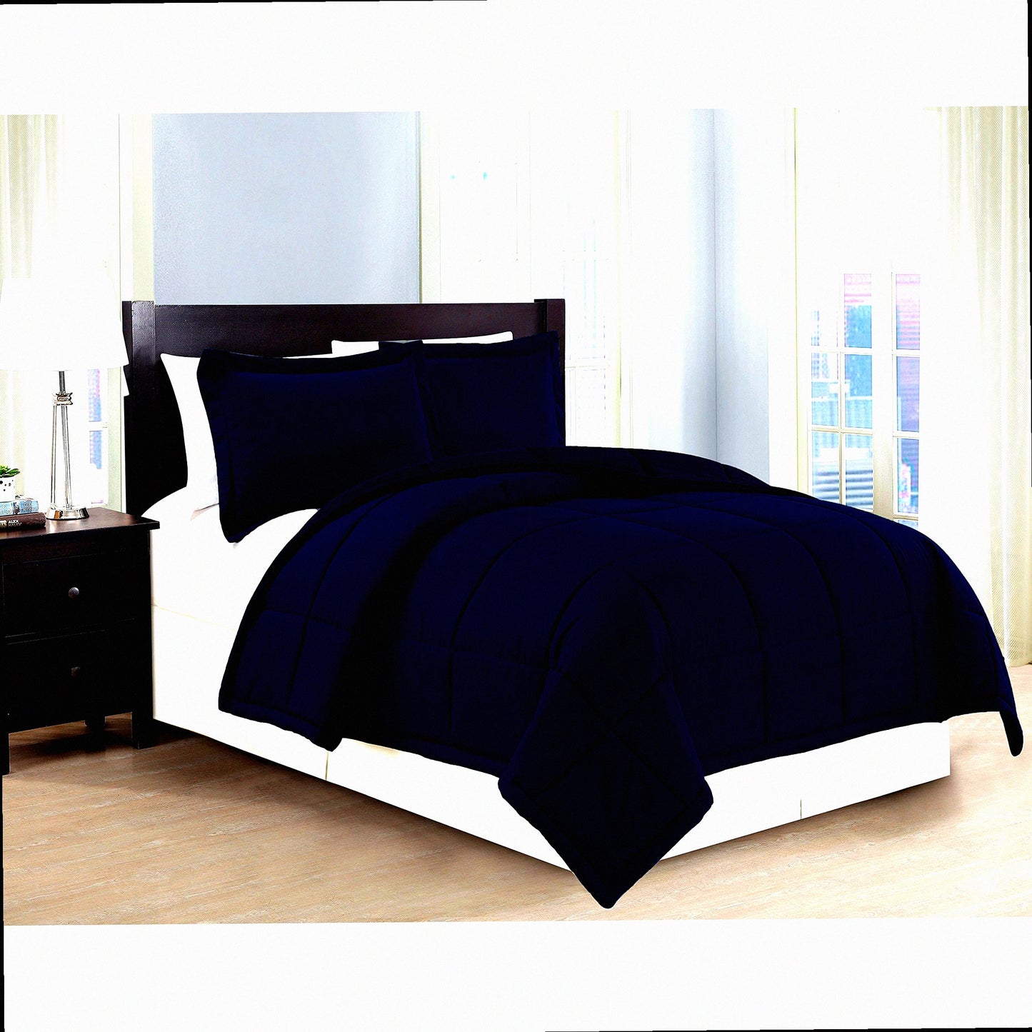 Navy Blue Comfort Dreams 3pc Down Alternative Set - Full/Queen Size - Soft, Cozy, Hypoallergenic Bedding - Solid Color Design - New Arrival