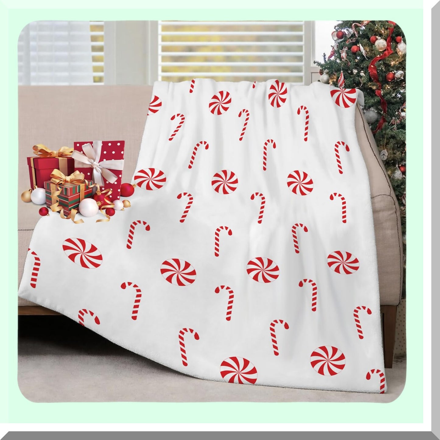 Candy Cane CozyFlannel Throw - Super Soft Holiday Blanket for Bed, Sofa, or Couch (50x60 Inch)