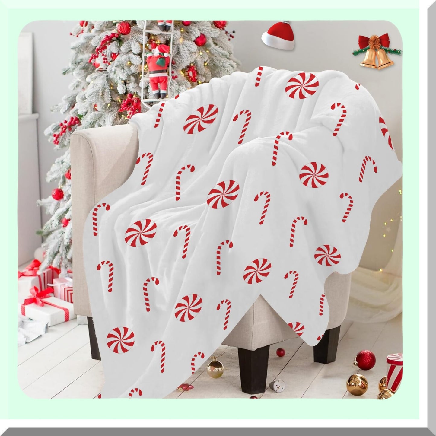 Candy Cane CozyFlannel Throw - Super Soft Holiday Blanket for Bed, Sofa, or Couch (50x60 Inch)