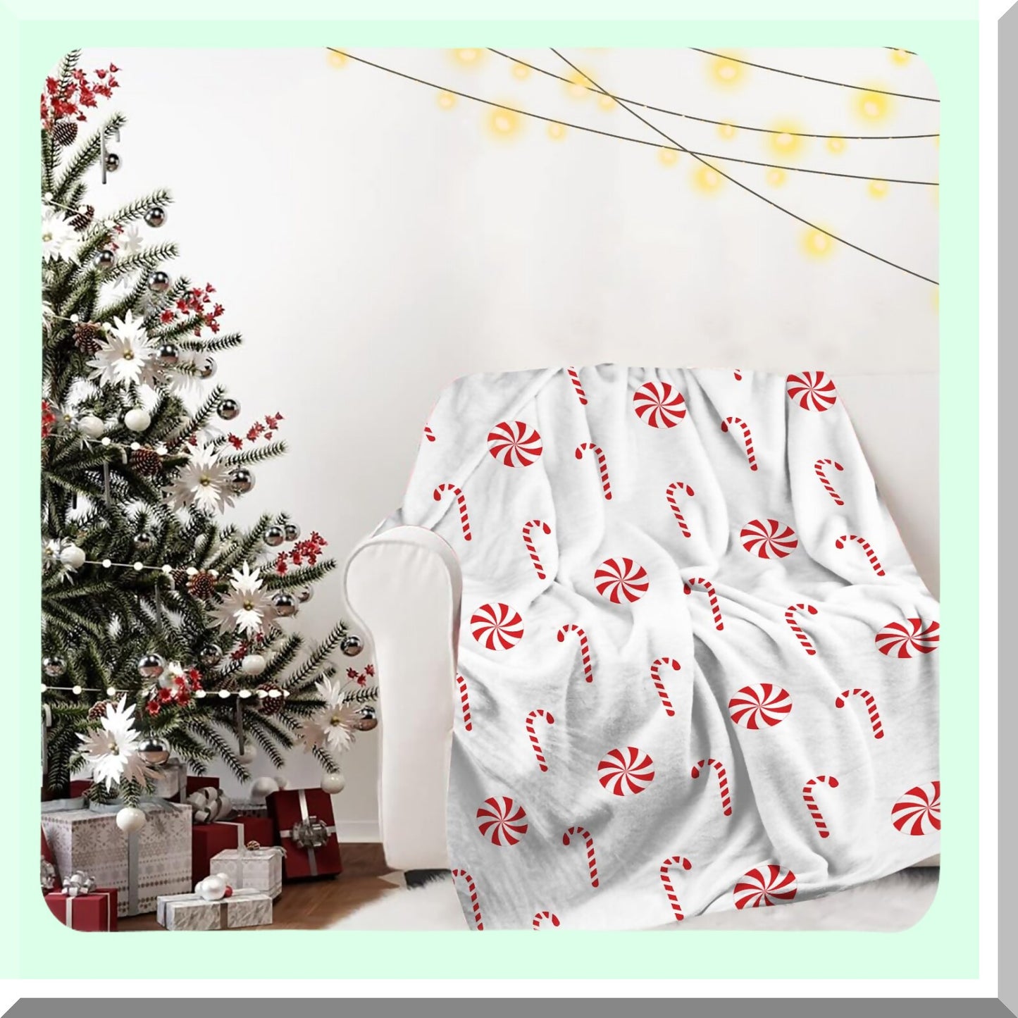 Candy Cane CozyFlannel Throw - Super Soft Holiday Blanket for Bed, Sofa, or Couch (50x60 Inch)