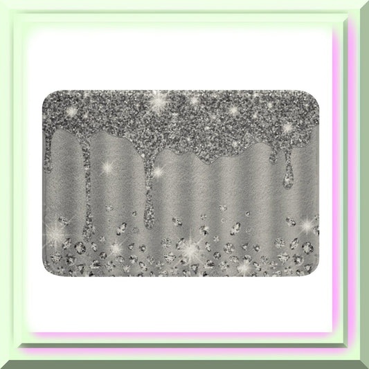 Silver Glitter Print Non Slip Bath Mat 16"x24"